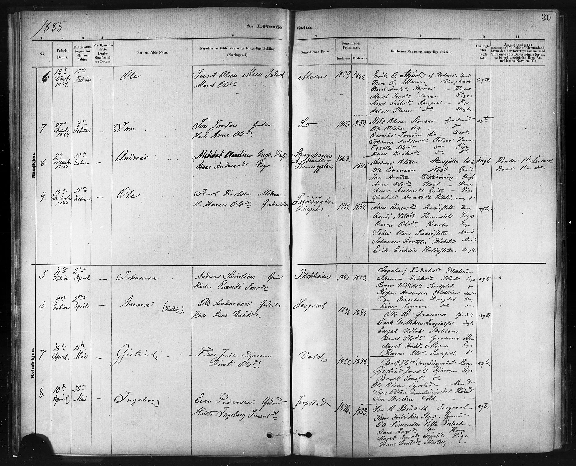 Ministerialprotokoller, klokkerbøker og fødselsregistre - Sør-Trøndelag, SAT/A-1456/672/L0857: Parish register (official) no. 672A09, 1882-1893, p. 30