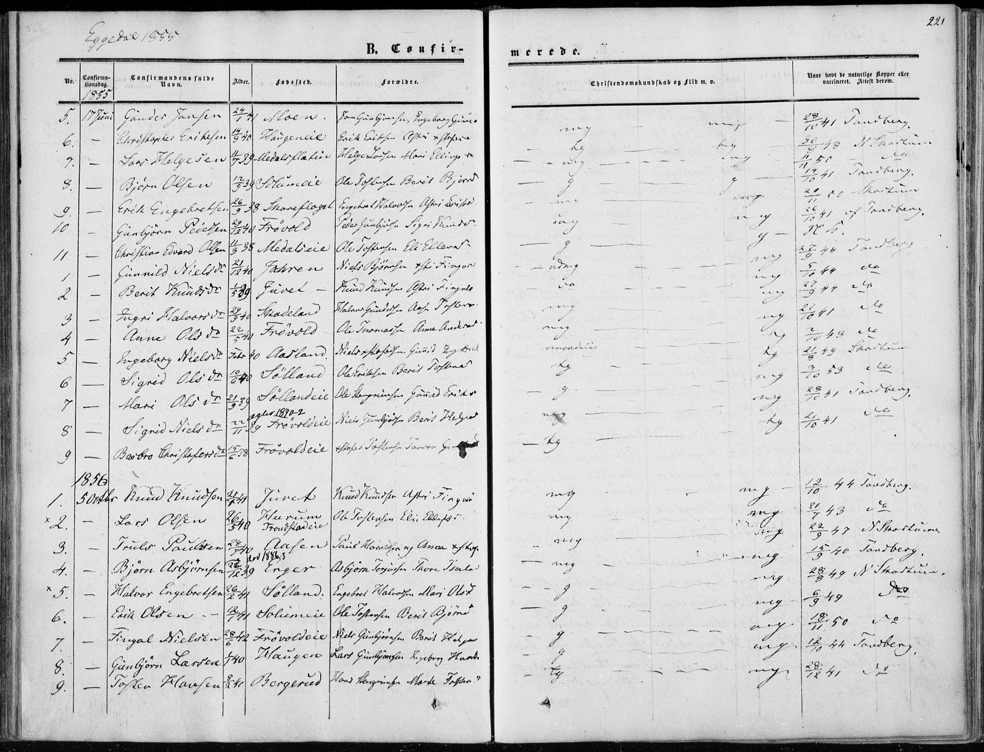 Sigdal kirkebøker, AV/SAKO-A-245/F/Fa/L0008: Parish register (official) no. I 8, 1850-1859, p. 221