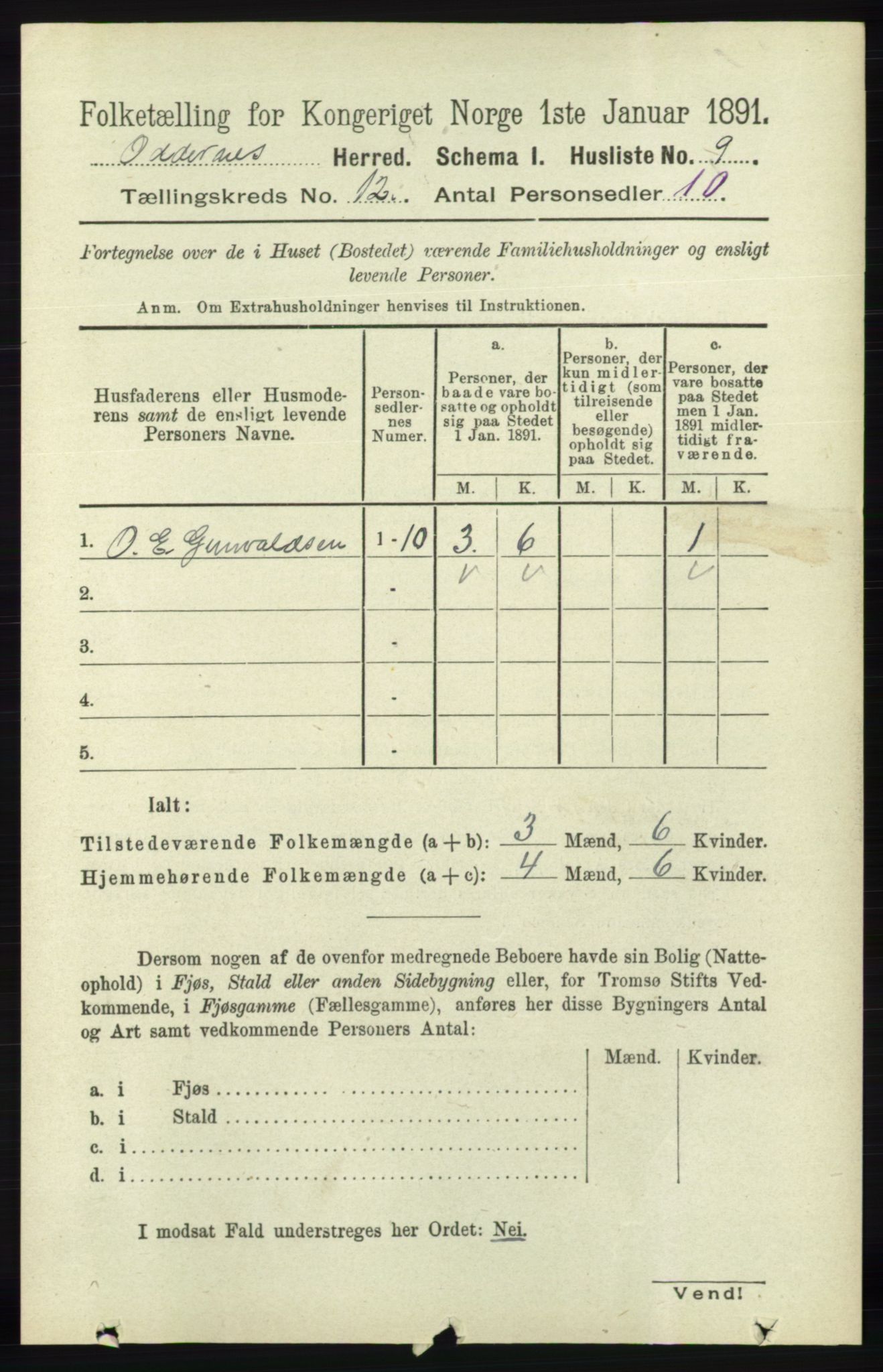 RA, 1891 census for 1012 Oddernes, 1891, p. 4319