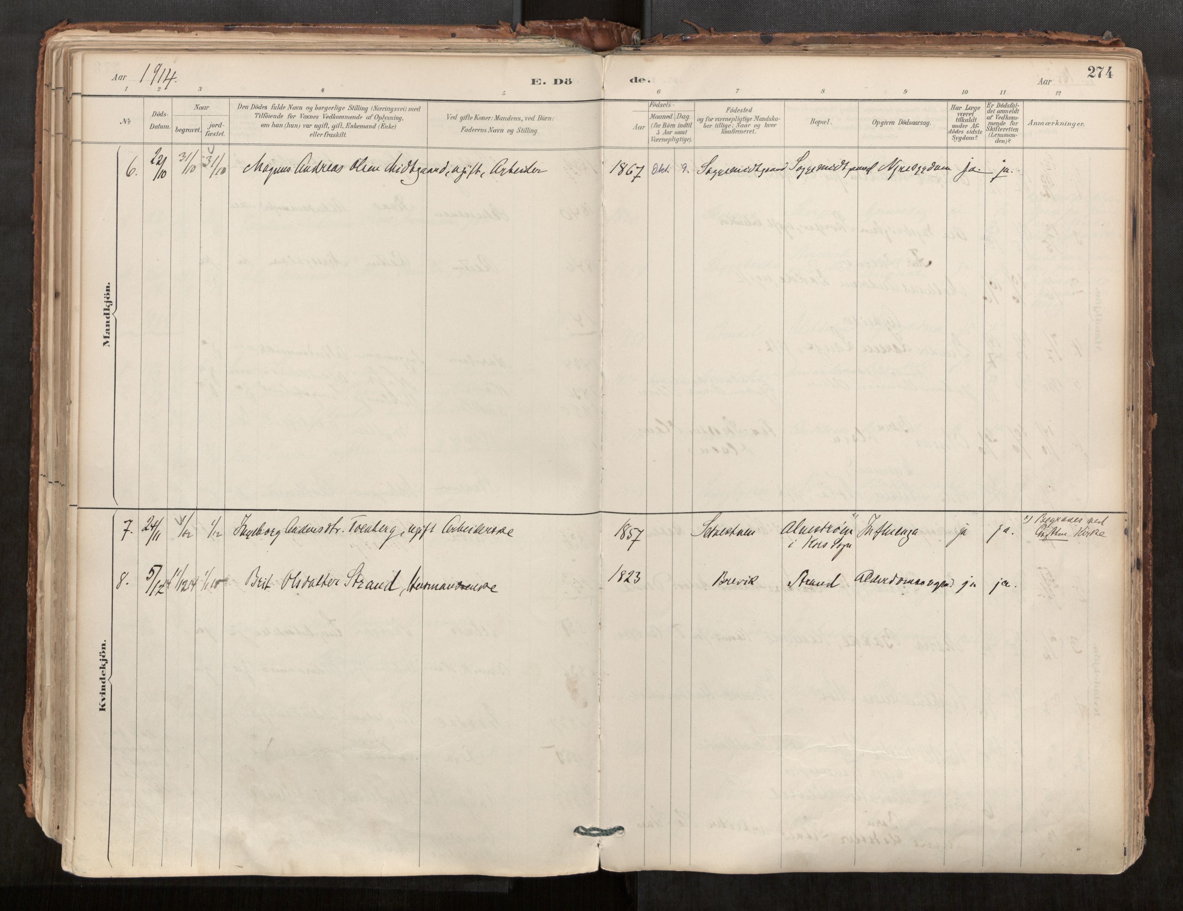 Ministerialprotokoller, klokkerbøker og fødselsregistre - Møre og Romsdal, AV/SAT-A-1454/544/L0585: Parish register (official) no. 544A06, 1887-1924, p. 274