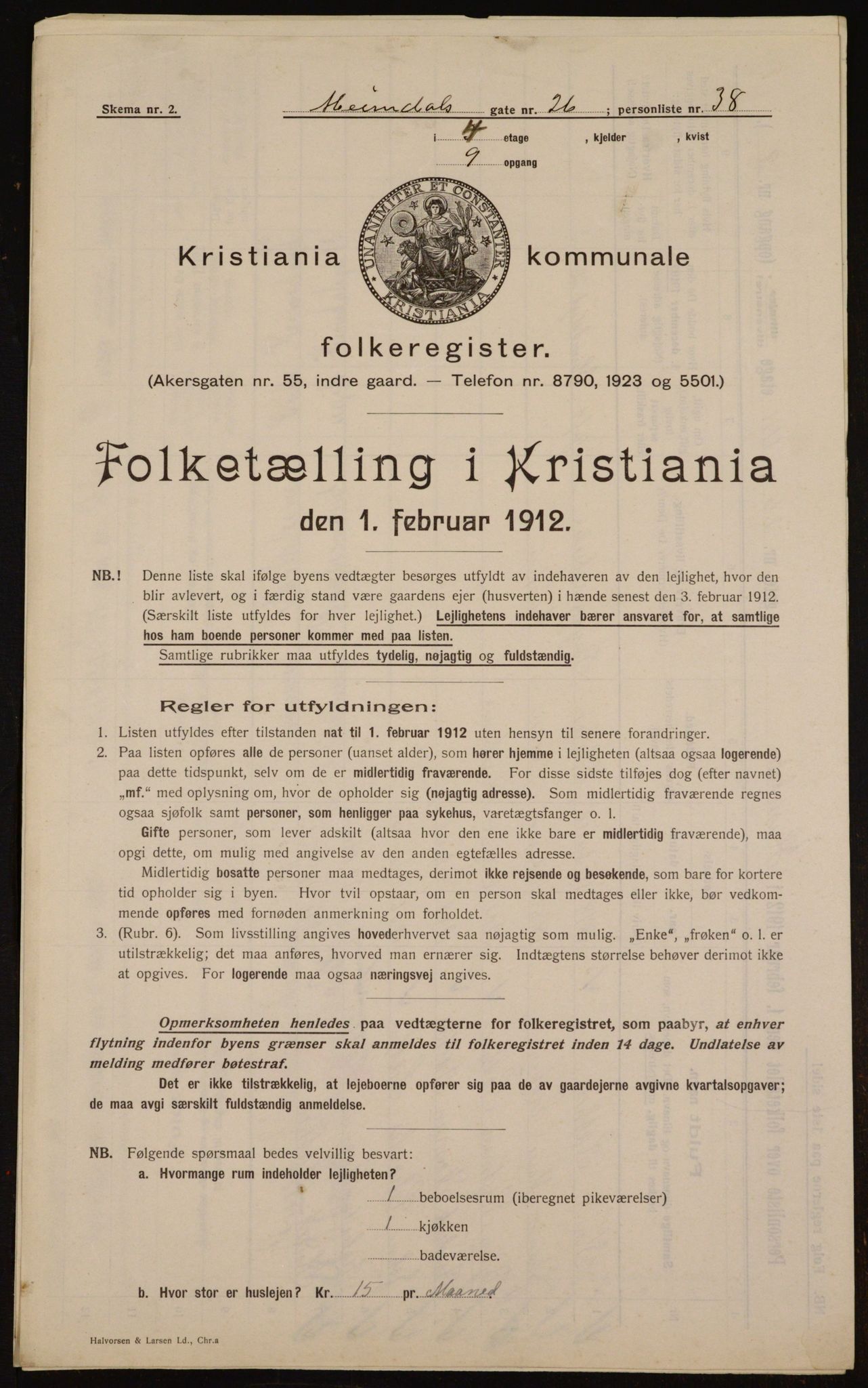 OBA, Municipal Census 1912 for Kristiania, 1912, p. 37268