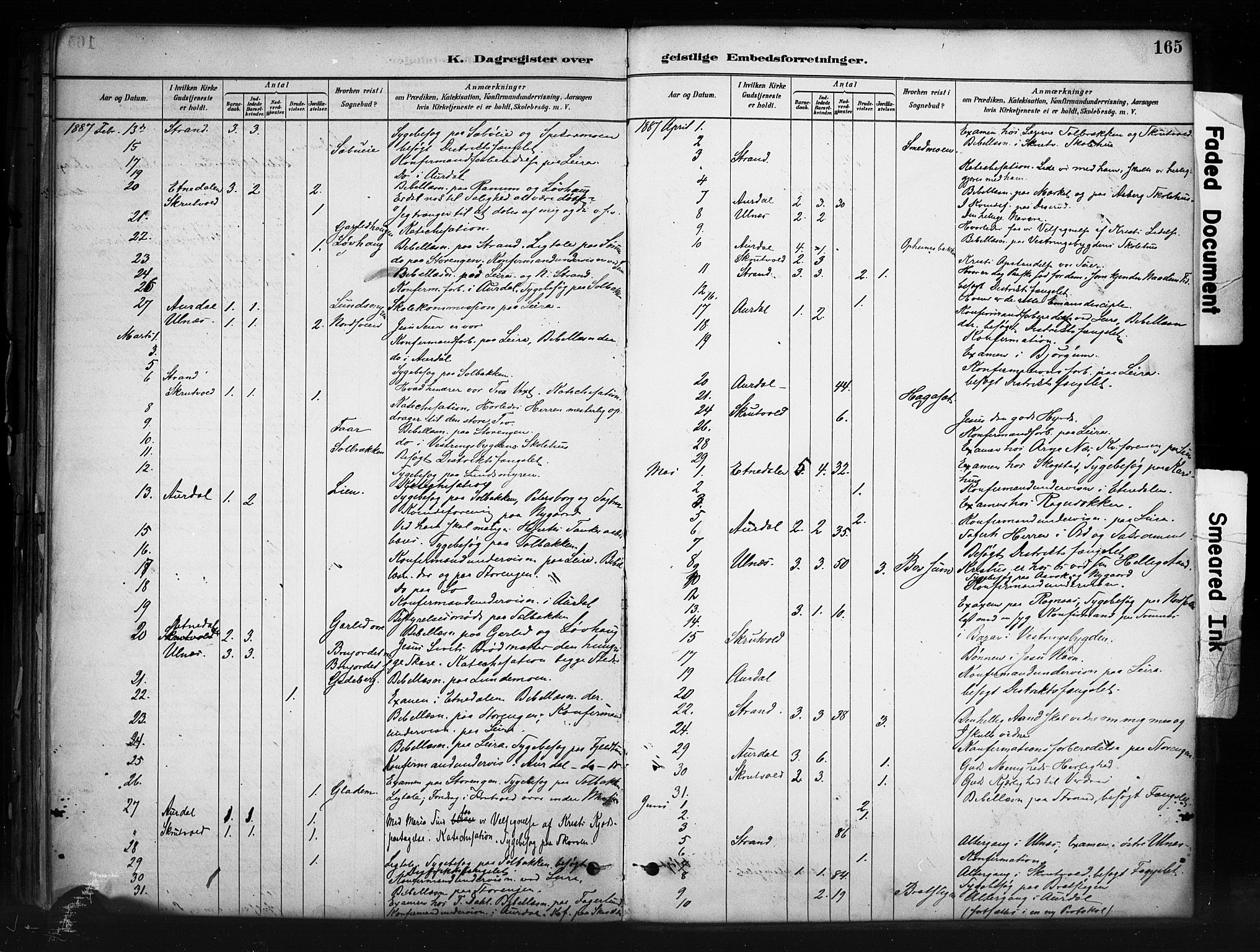 Nord-Aurdal prestekontor, SAH/PREST-132/H/Ha/Haa/L0013: Parish register (official) no. 13, 1883-1895, p. 165