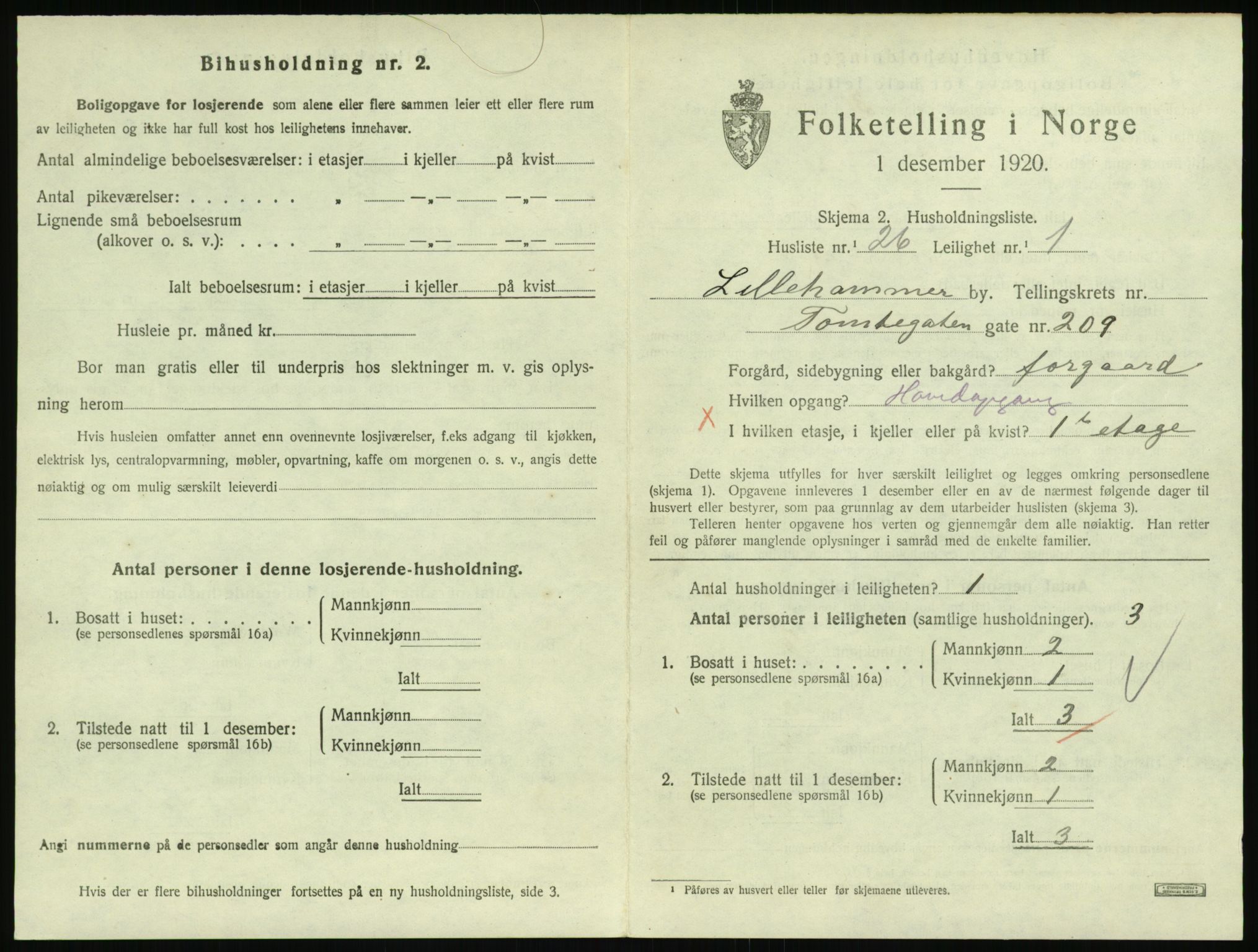 SAH, 1920 census for Lillehammer, 1920, p. 2750