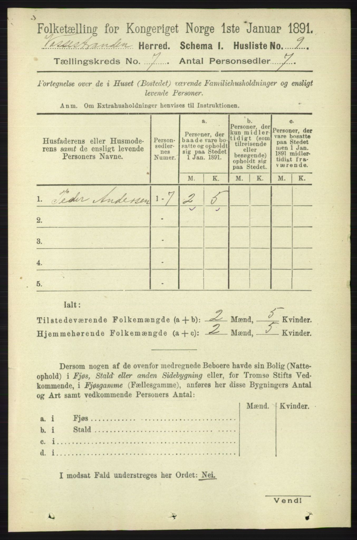 RA, 1891 census for 1236 Vossestrand, 1891, p. 2321