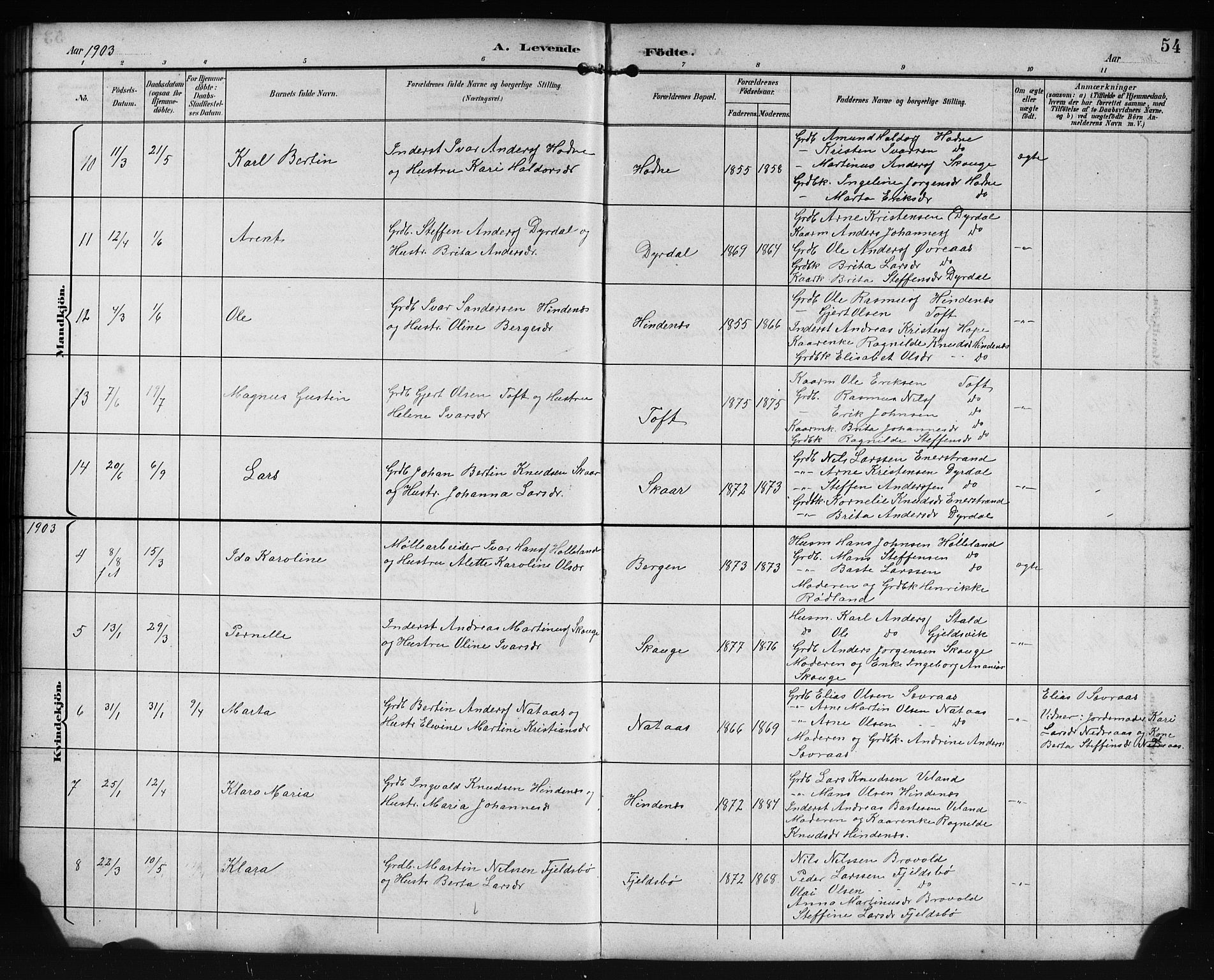 Lindås Sokneprestembete, AV/SAB-A-76701/H/Hab/Habe/L0003: Parish register (copy) no. E 3, 1892-1905, p. 54