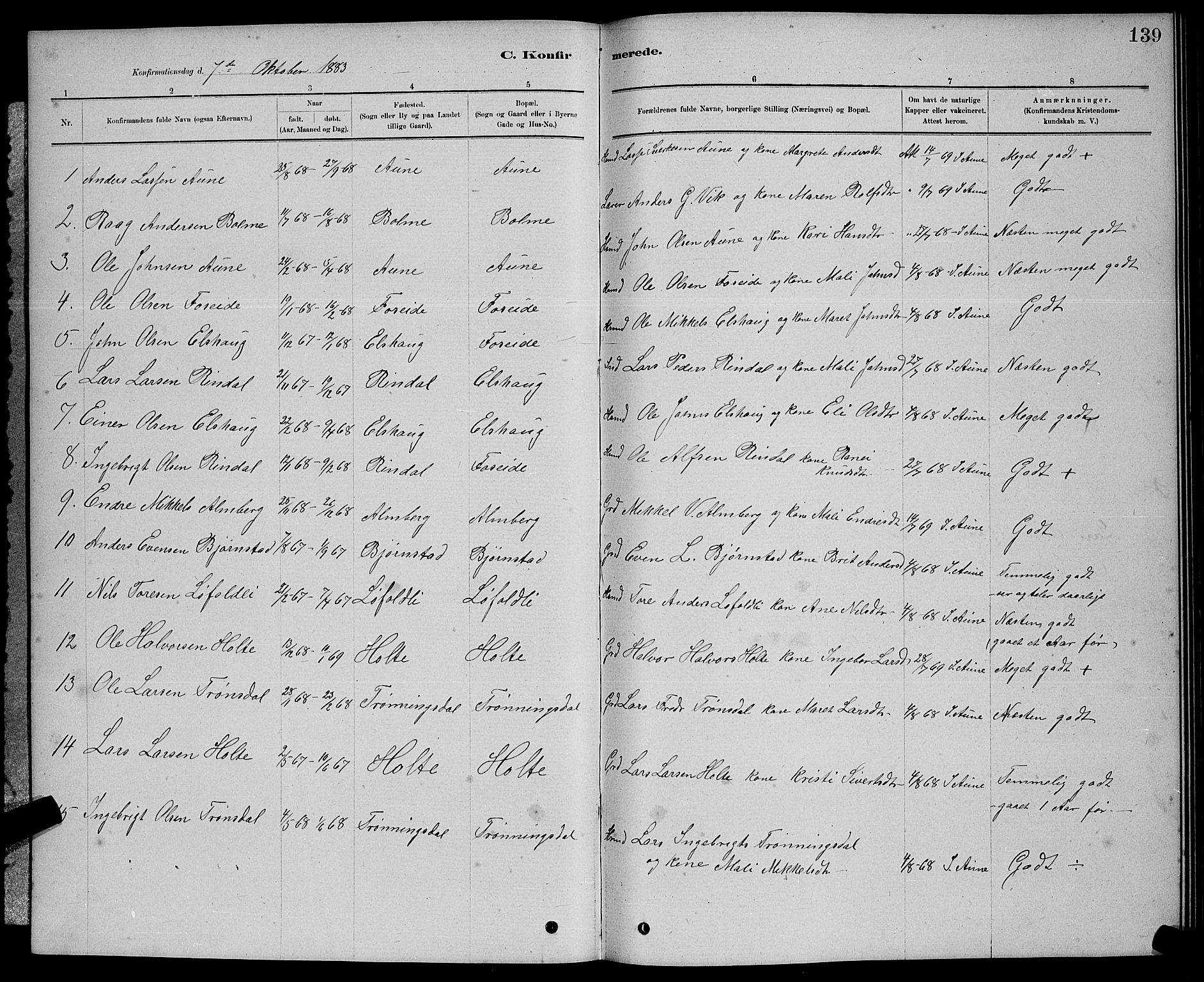 Ministerialprotokoller, klokkerbøker og fødselsregistre - Møre og Romsdal, AV/SAT-A-1454/598/L1077: Parish register (copy) no. 598C02, 1879-1891, p. 139