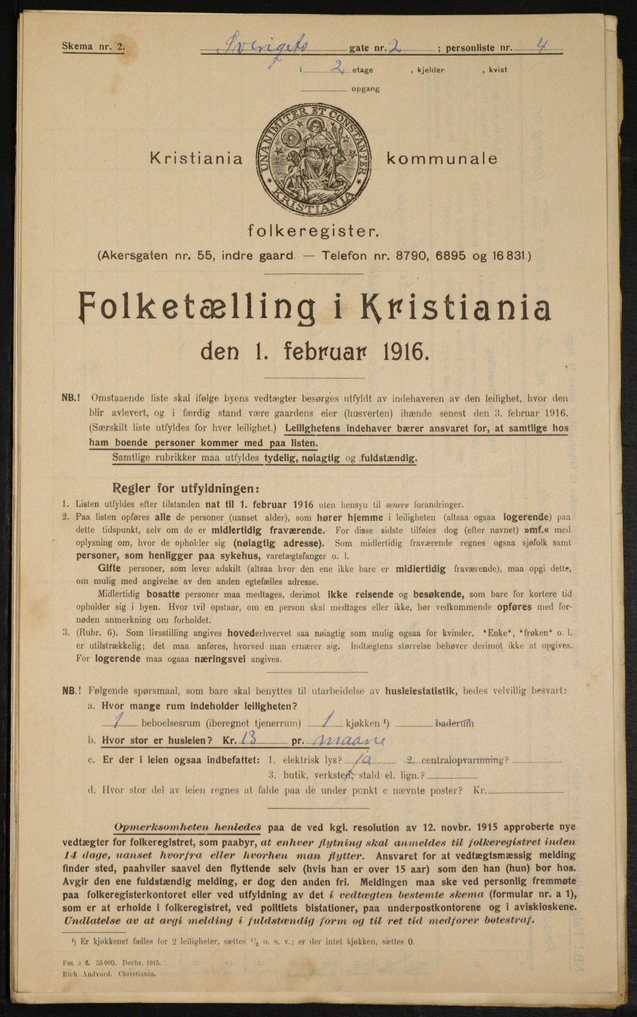 OBA, Municipal Census 1916 for Kristiania, 1916, p. 108739