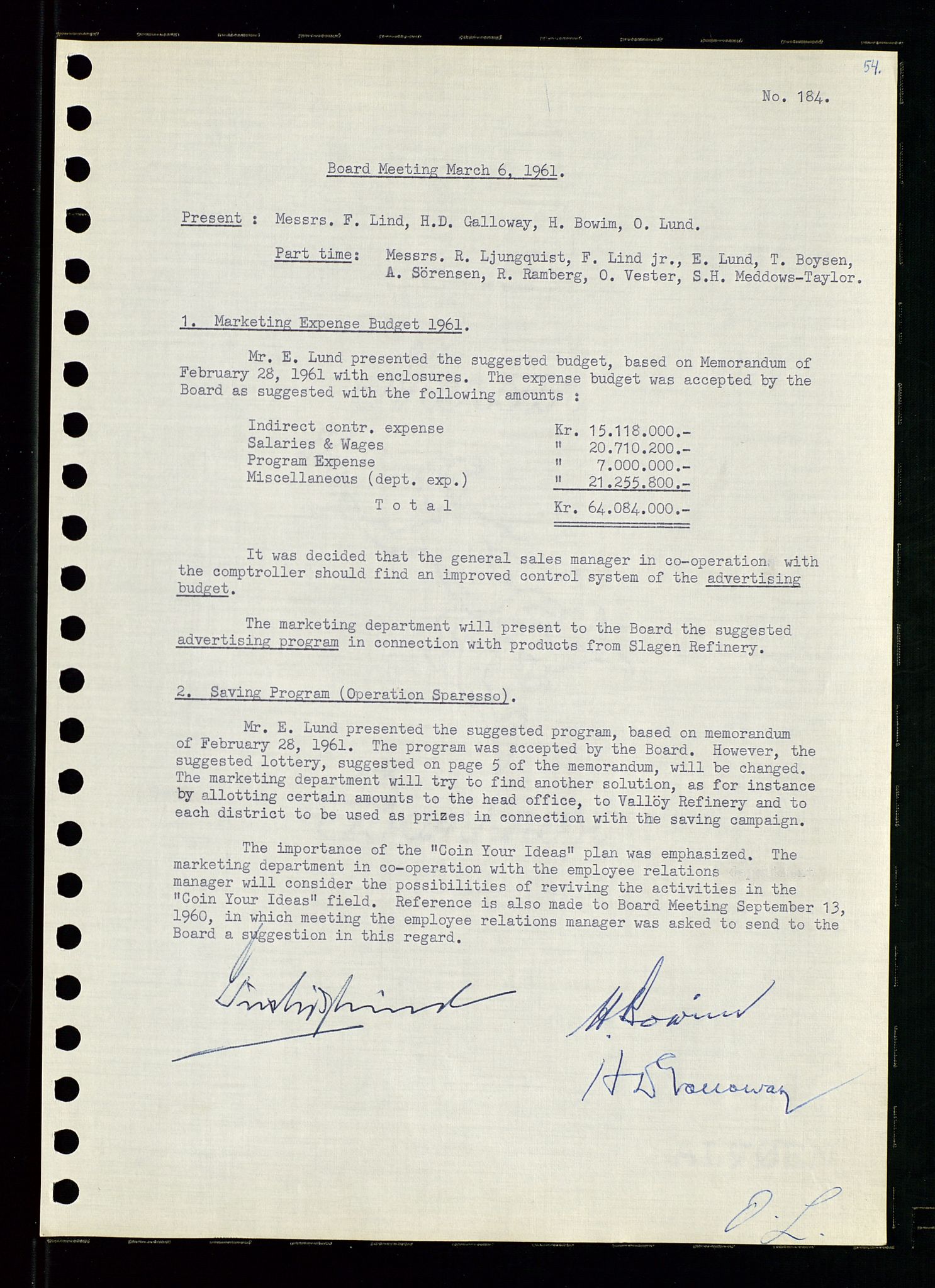 Pa 0982 - Esso Norge A/S, AV/SAST-A-100448/A/Aa/L0001/0002: Den administrerende direksjon Board minutes (styrereferater) / Den administrerende direksjon Board minutes (styrereferater), 1960-1961, p. 101