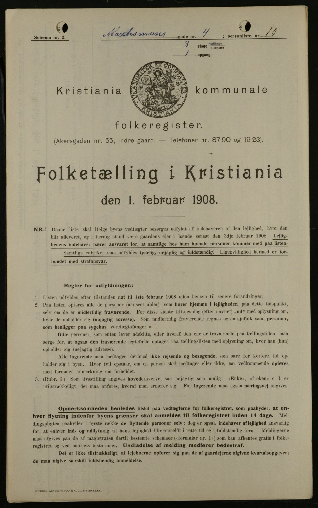 OBA, Municipal Census 1908 for Kristiania, 1908, p. 58100