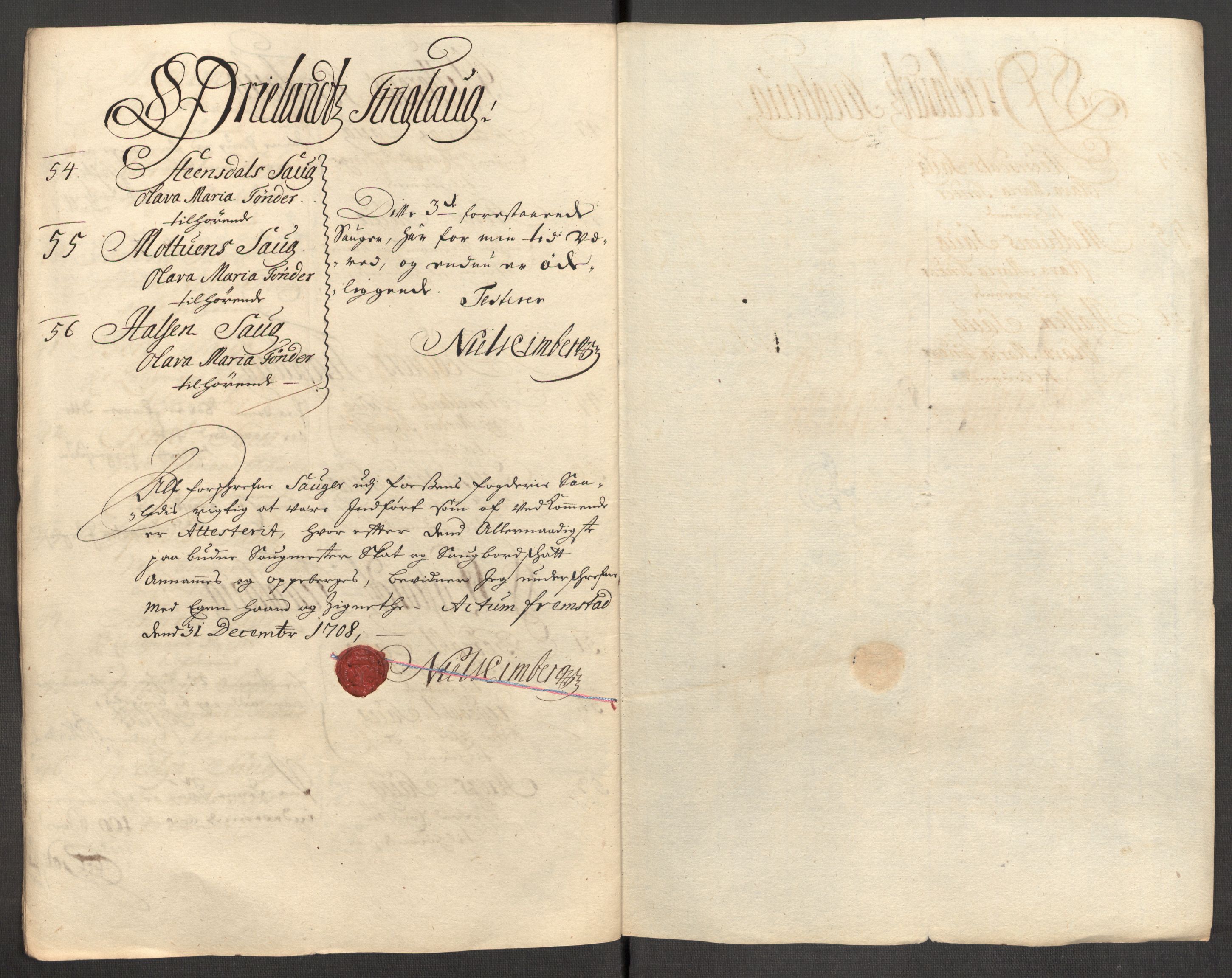 Rentekammeret inntil 1814, Reviderte regnskaper, Fogderegnskap, RA/EA-4092/R57/L3858: Fogderegnskap Fosen, 1708-1709, p. 105