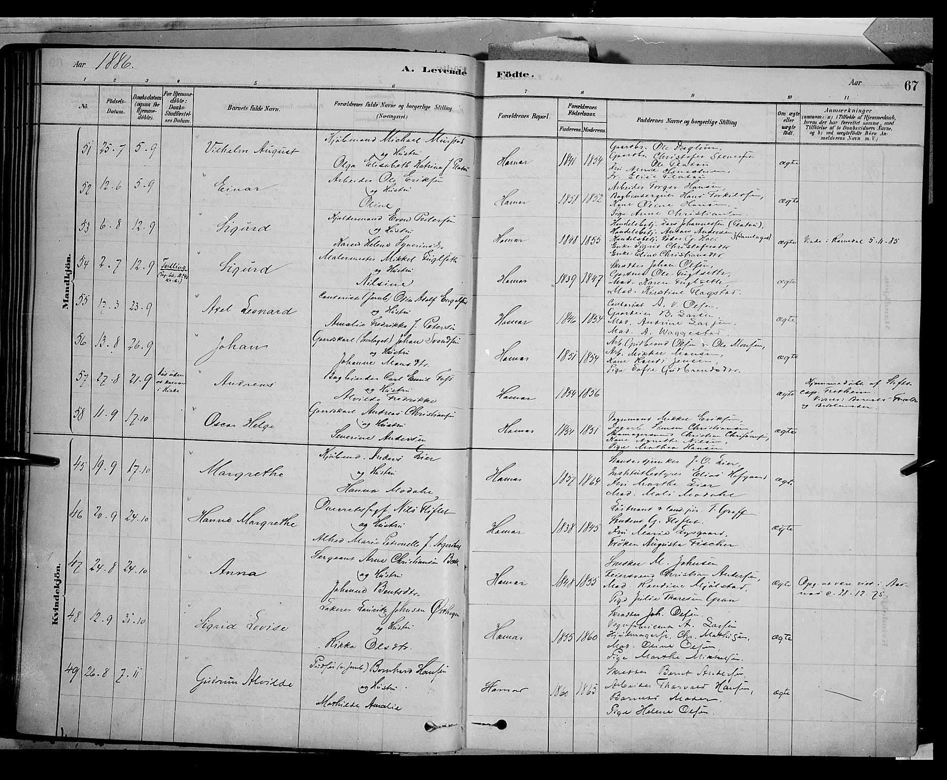 Vang prestekontor, Hedmark, SAH/PREST-008/H/Ha/Haa/L0016: Parish register (official) no. 16, 1878-1889, p. 67