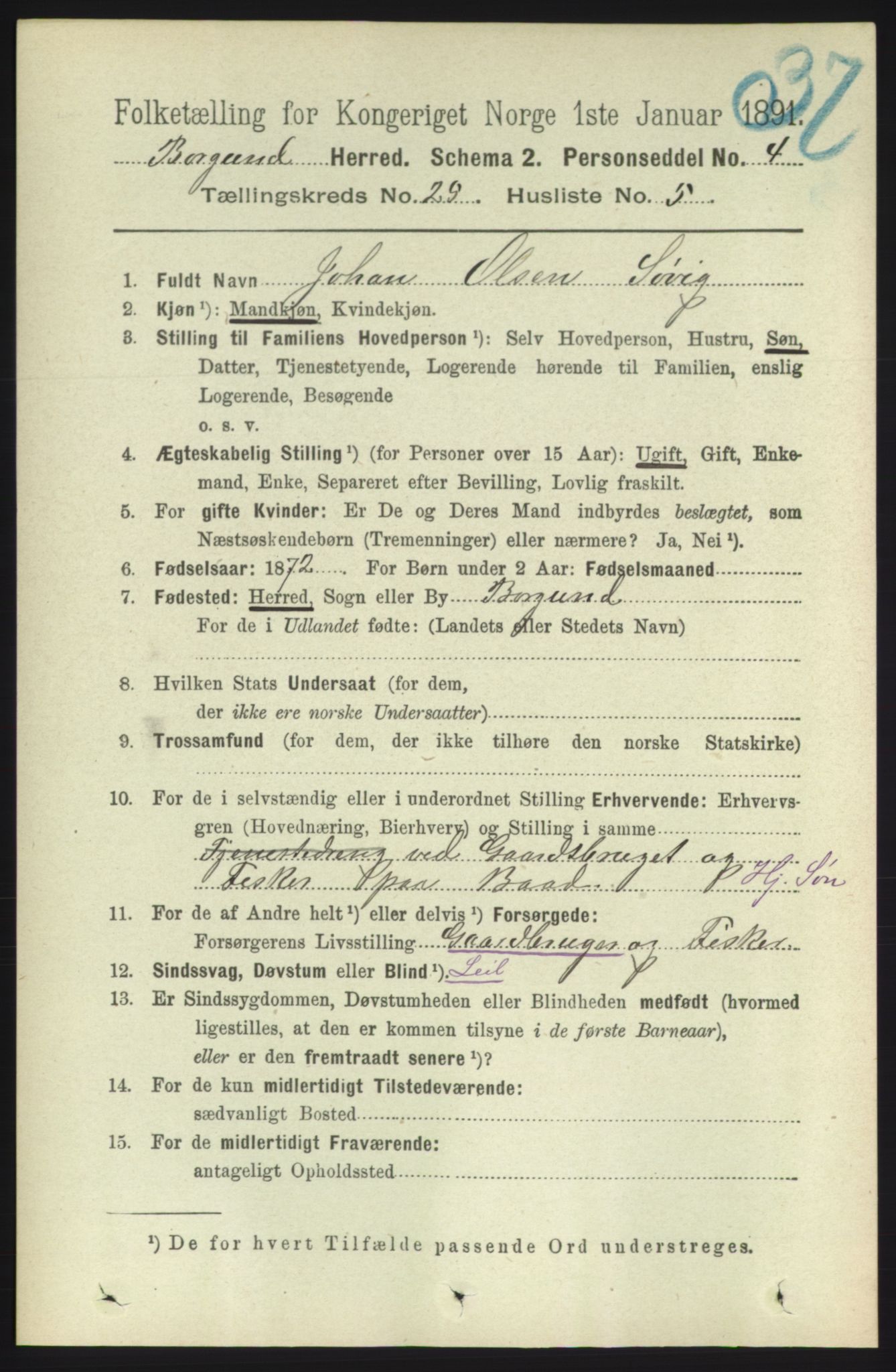 RA, 1891 census for 1531 Borgund, 1891, p. 7289