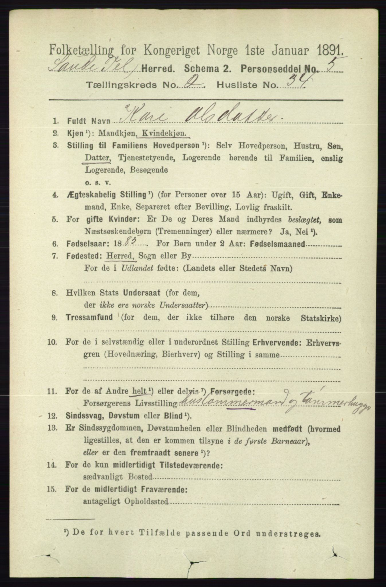 RA, 1891 census for 0822 Sauherad, 1891, p. 601