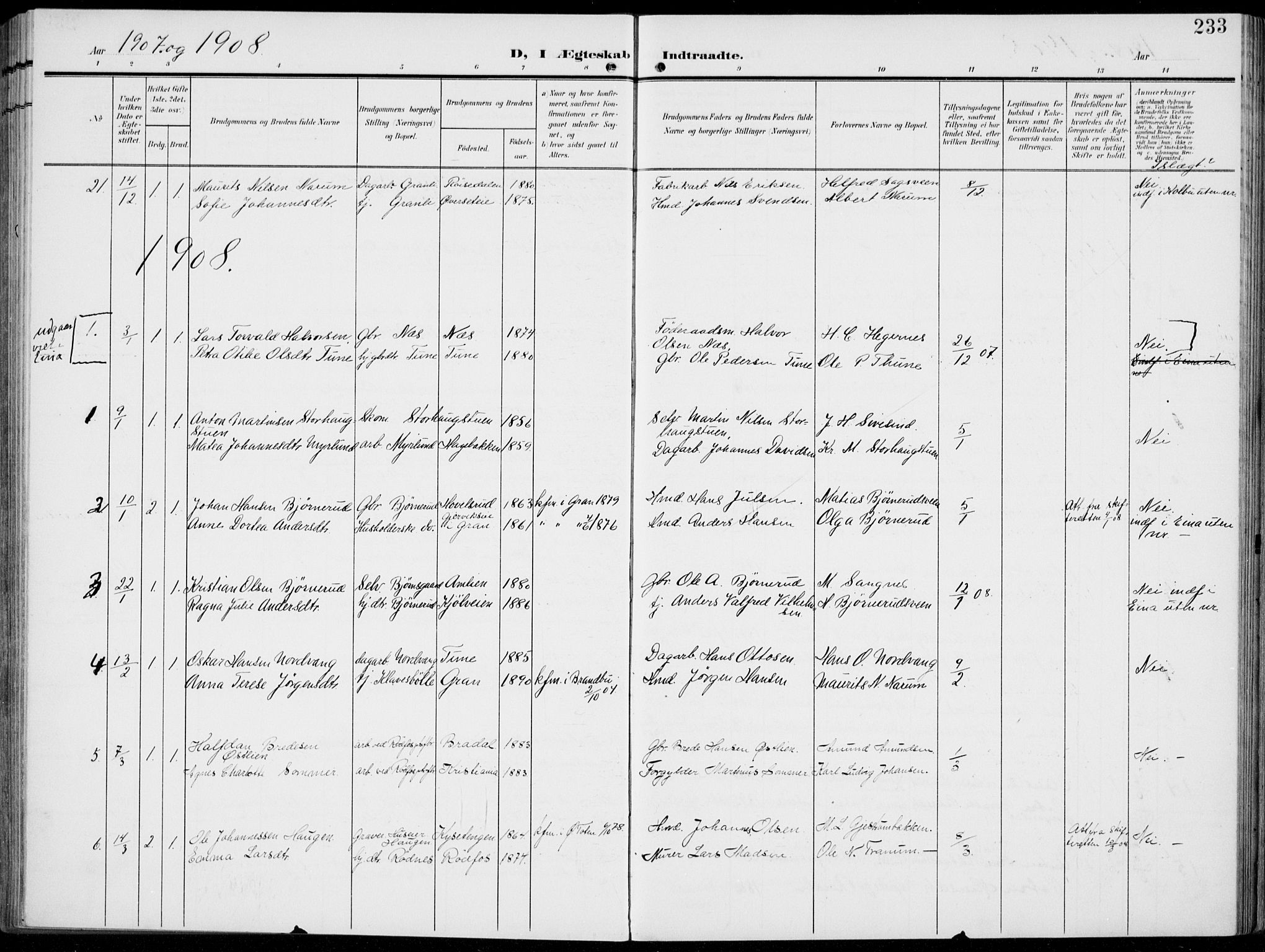 Vestre Toten prestekontor, AV/SAH-PREST-108/H/Ha/Haa/L0014: Parish register (official) no. 14, 1907-1920, p. 233