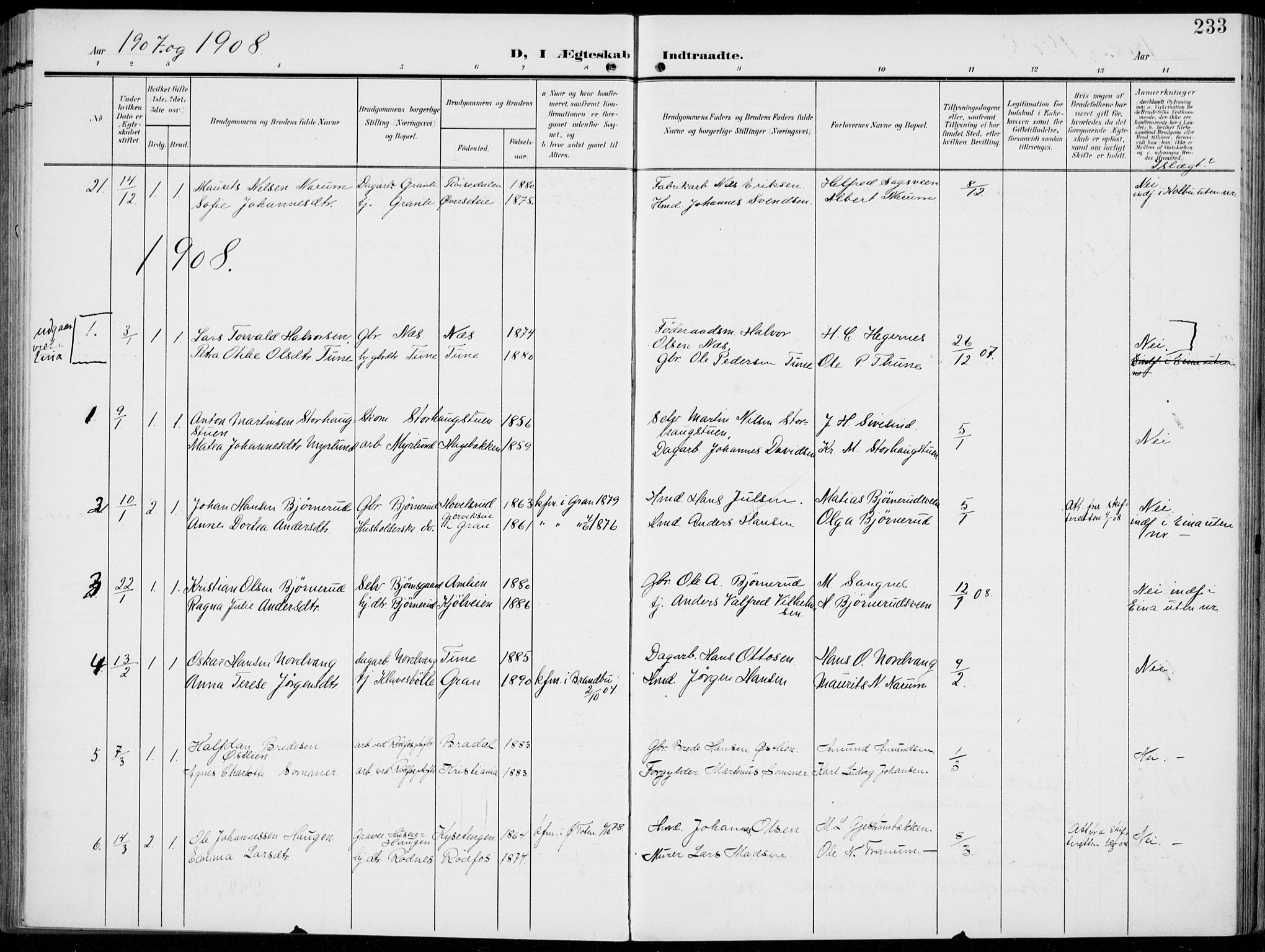 Vestre Toten prestekontor, AV/SAH-PREST-108/H/Ha/Haa/L0014: Parish register (official) no. 14, 1907-1920, p. 233