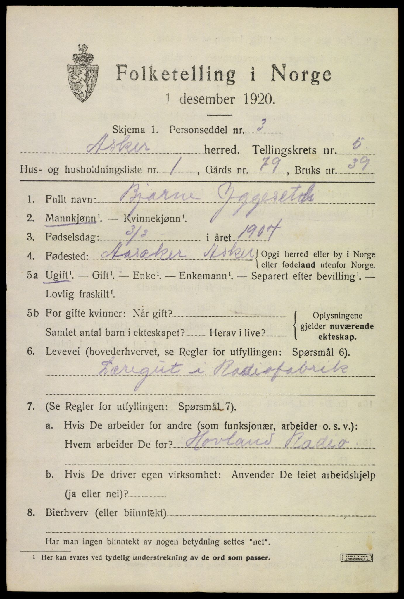 SAO, 1920 census for Asker, 1920, p. 12244