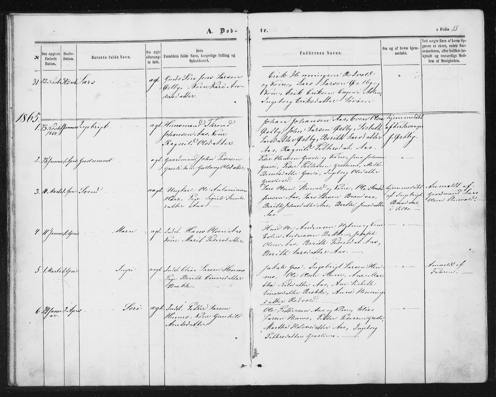Ministerialprotokoller, klokkerbøker og fødselsregistre - Sør-Trøndelag, SAT/A-1456/698/L1166: Parish register (copy) no. 698C03, 1861-1887, p. 15