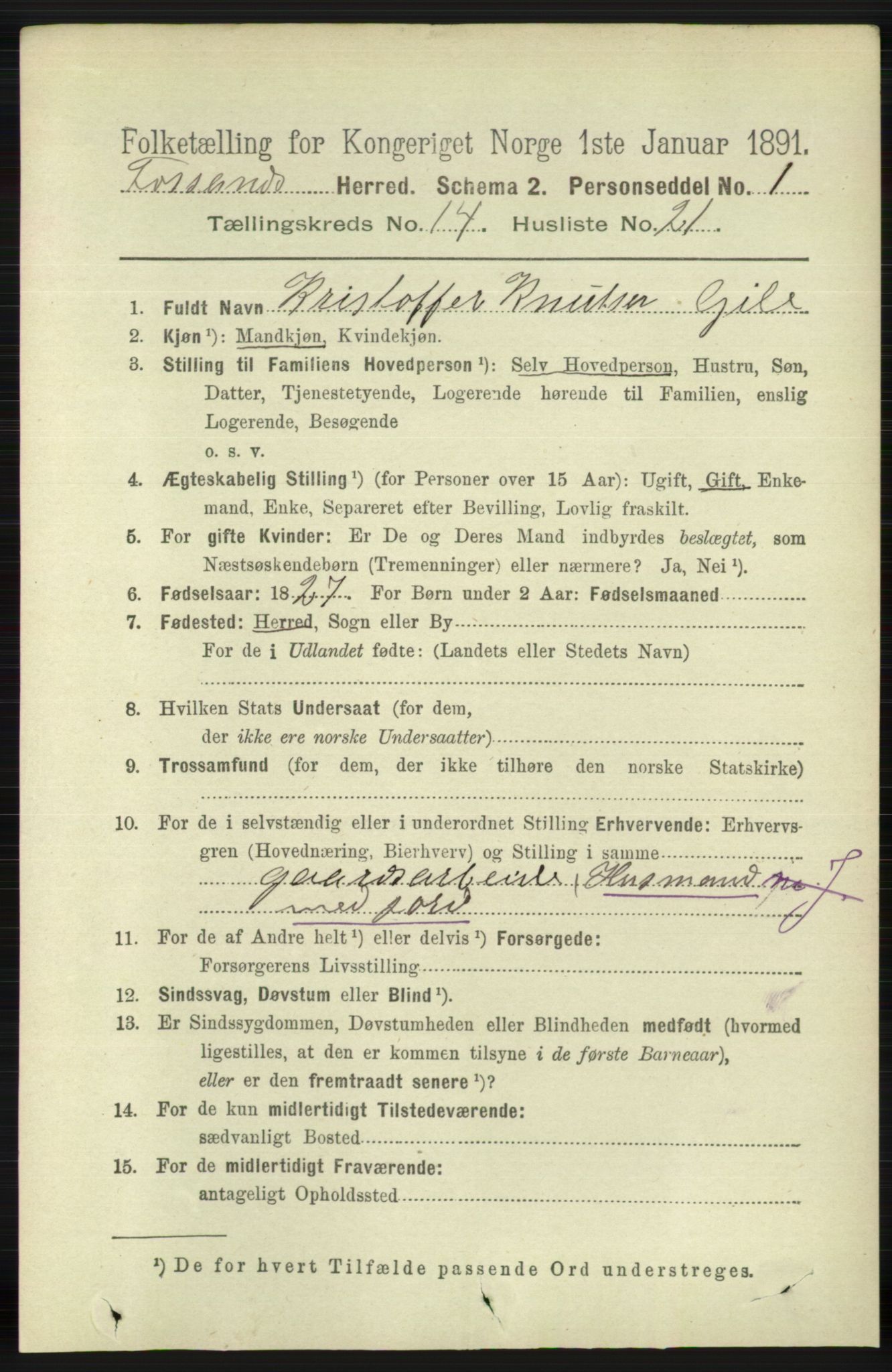 RA, 1891 census for 1129 Forsand, 1891, p. 2364