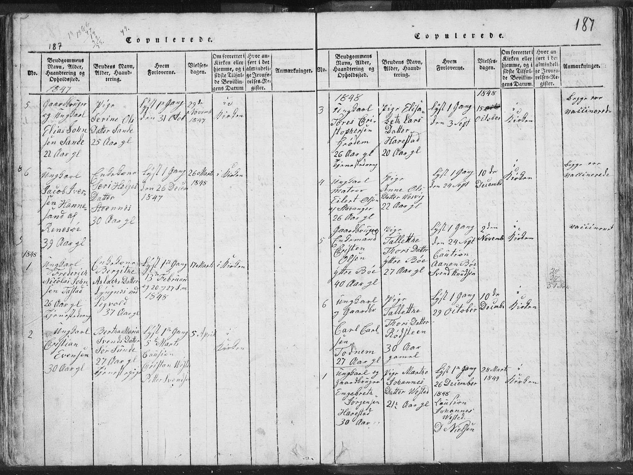 Hetland sokneprestkontor, SAST/A-101826/30/30BA/L0001: Parish register (official) no. A 1, 1816-1856, p. 187