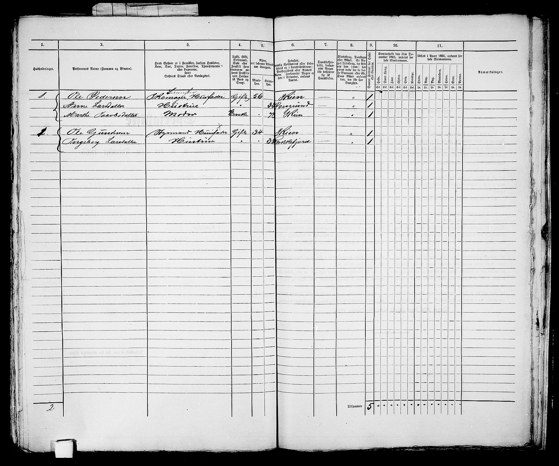 RA, 1865 census for Skien, 1865, p. 1247