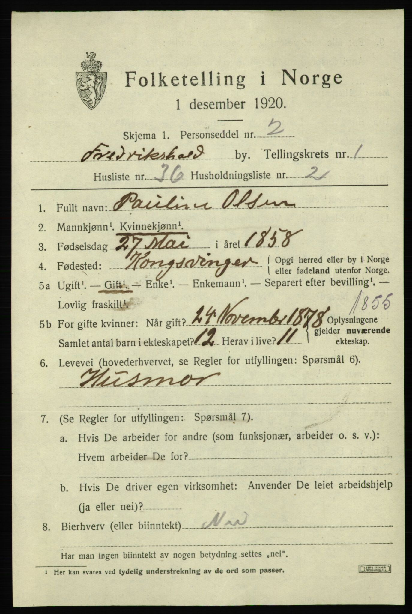 SAO, 1920 census for Fredrikshald, 1920, p. 8777