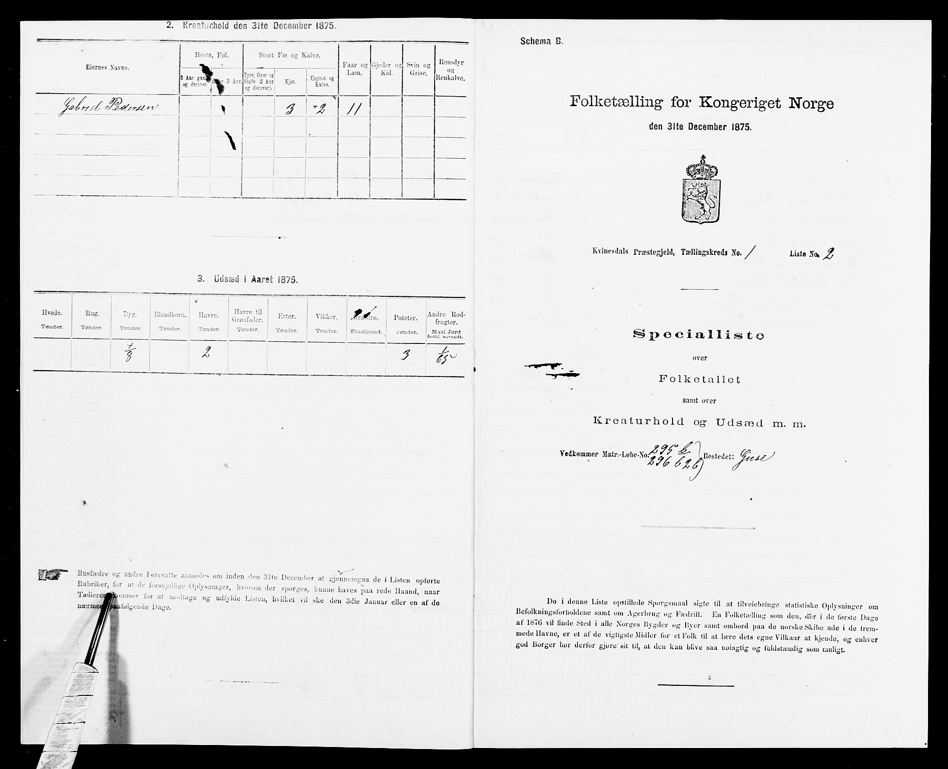 SAK, 1875 census for 1037P Kvinesdal, 1875, p. 93