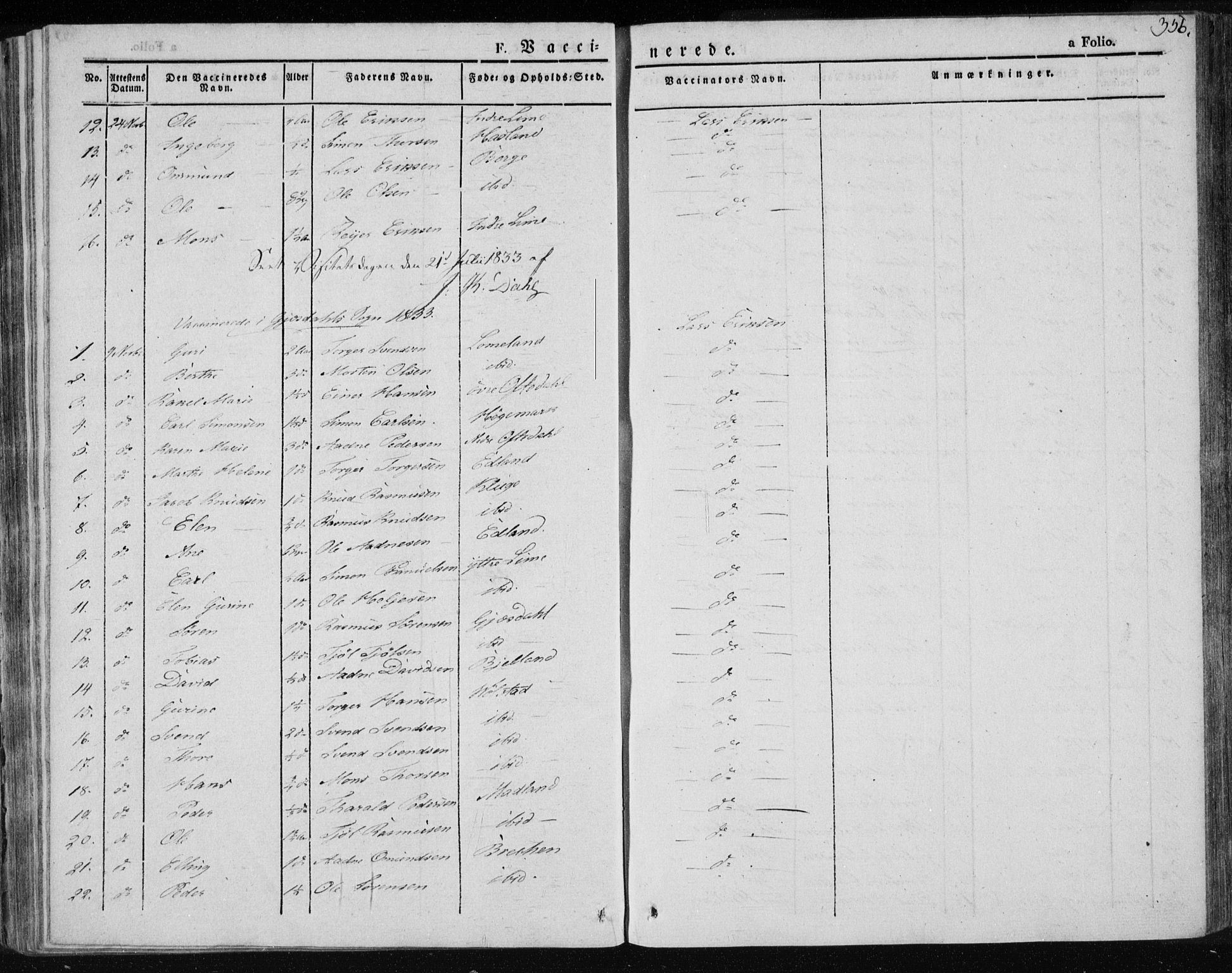 Lye sokneprestkontor, AV/SAST-A-101794/001/30BA/L0004: Parish register (official) no. A 4, 1826-1841, p. 356