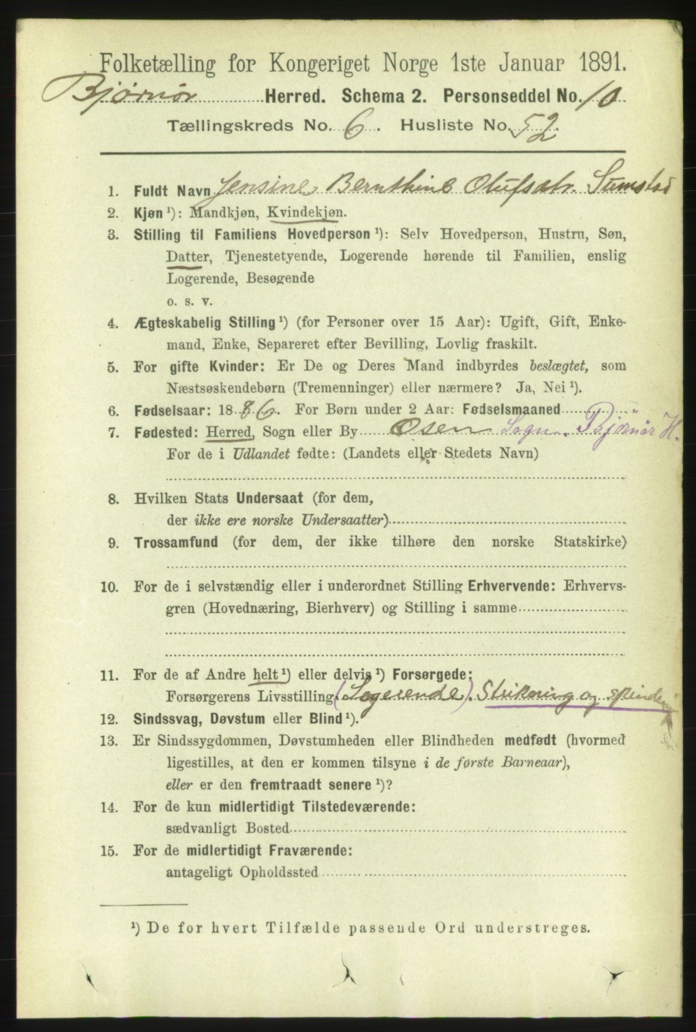 RA, 1891 census for 1632 Bjørnør, 1891, p. 2925