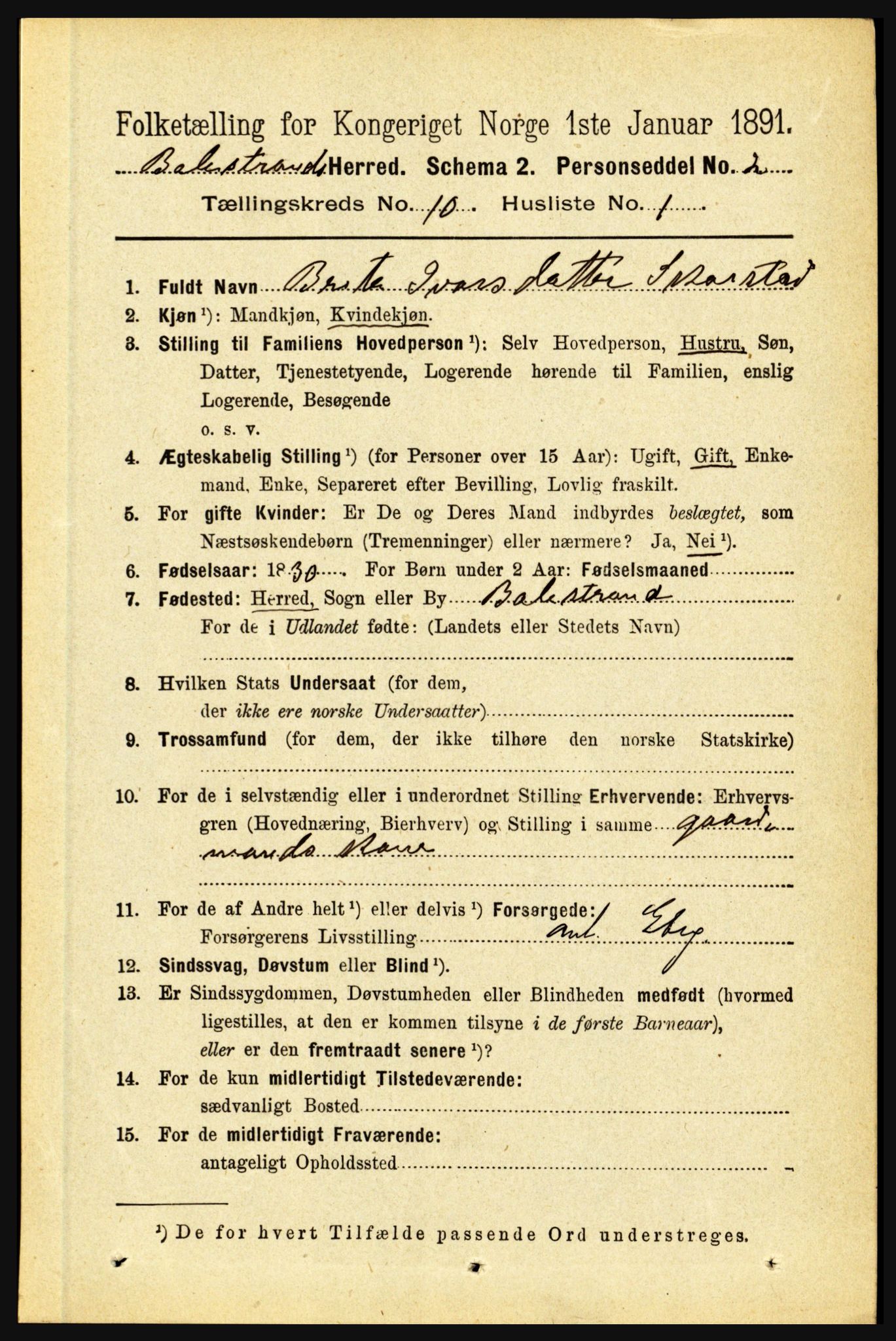 RA, 1891 census for 1418 Balestrand, 1891, p. 2251