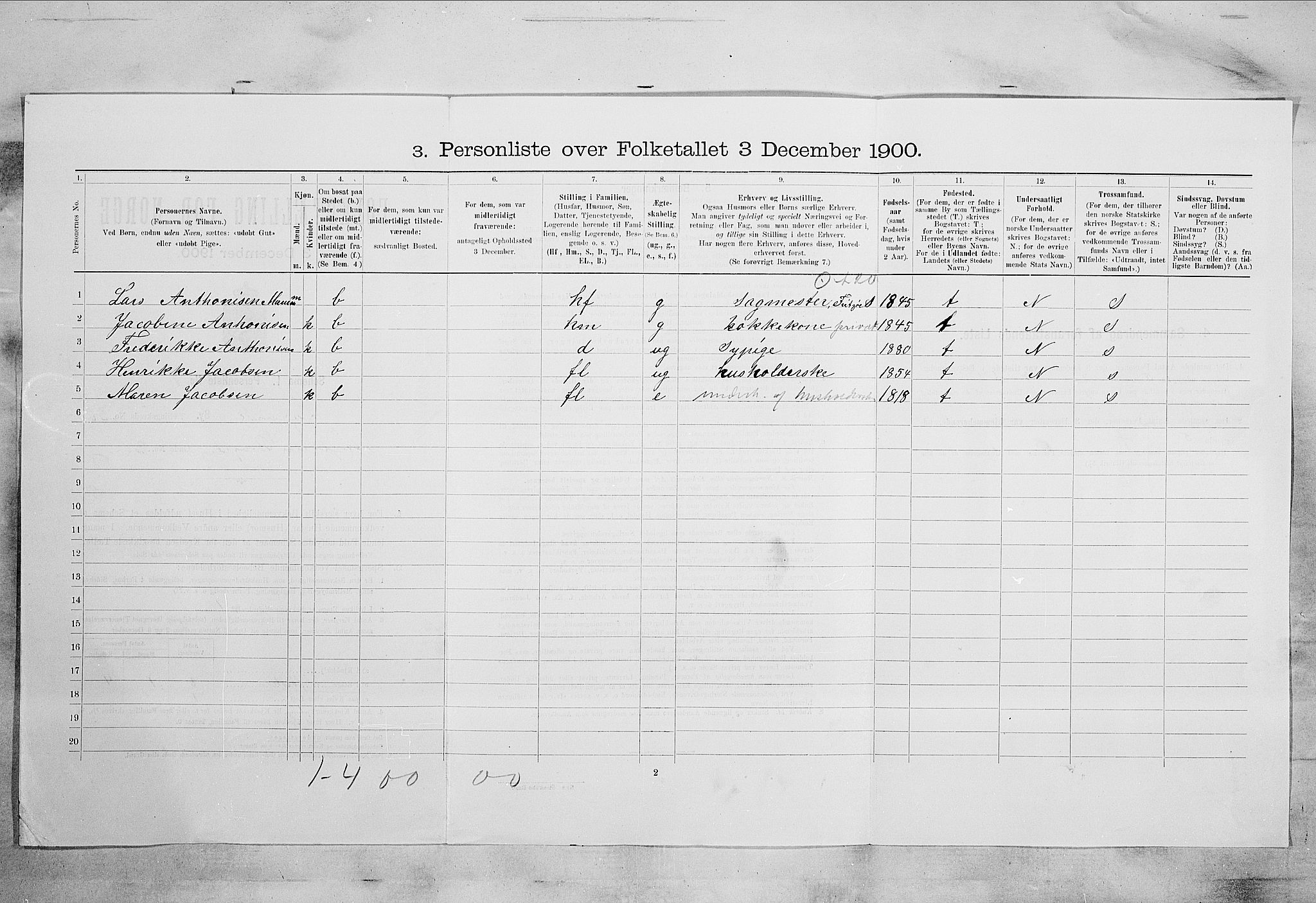 RA, 1900 census for Larvik, 1900, p. 3268