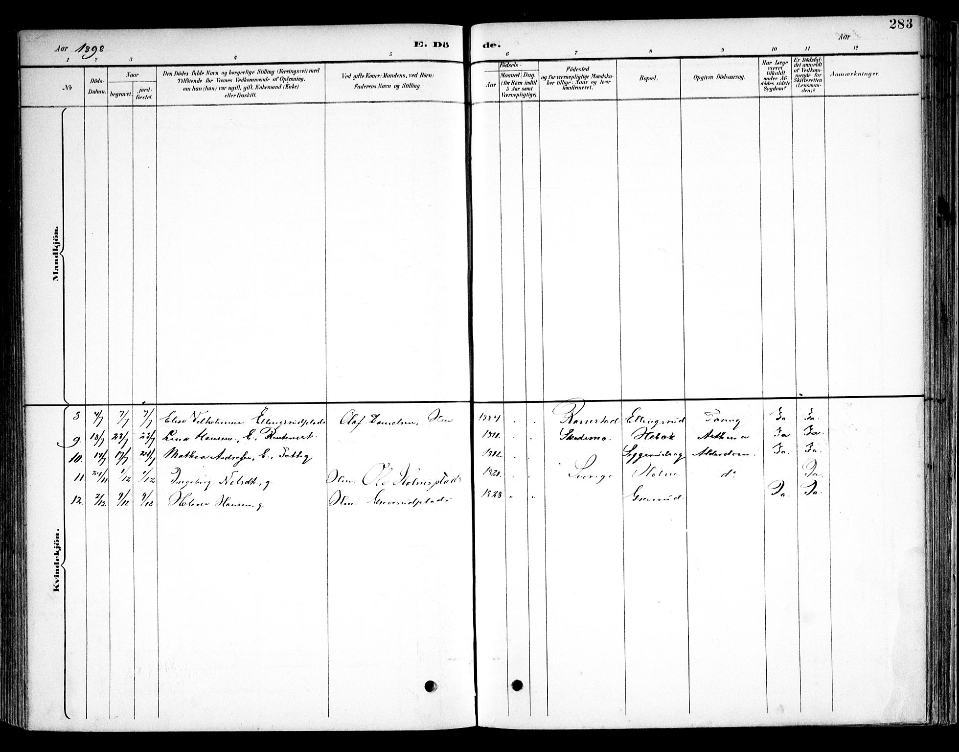 Kråkstad prestekontor Kirkebøker, AV/SAO-A-10125a/F/Fb/L0002: Parish register (official) no. II 2, 1893-1917, p. 283