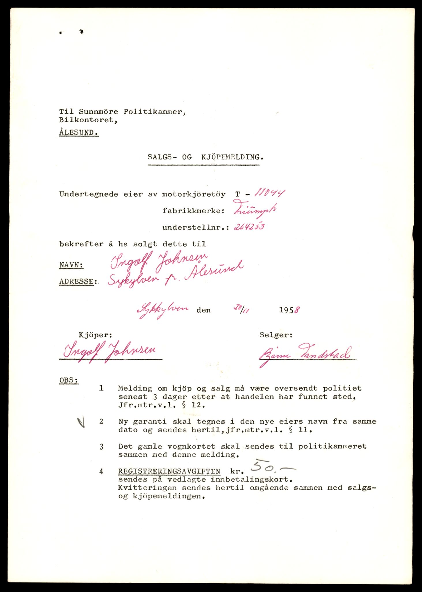 Møre og Romsdal vegkontor - Ålesund trafikkstasjon, AV/SAT-A-4099/F/Fe/L0025: Registreringskort for kjøretøy T 10931 - T 11045, 1927-1998, p. 3062