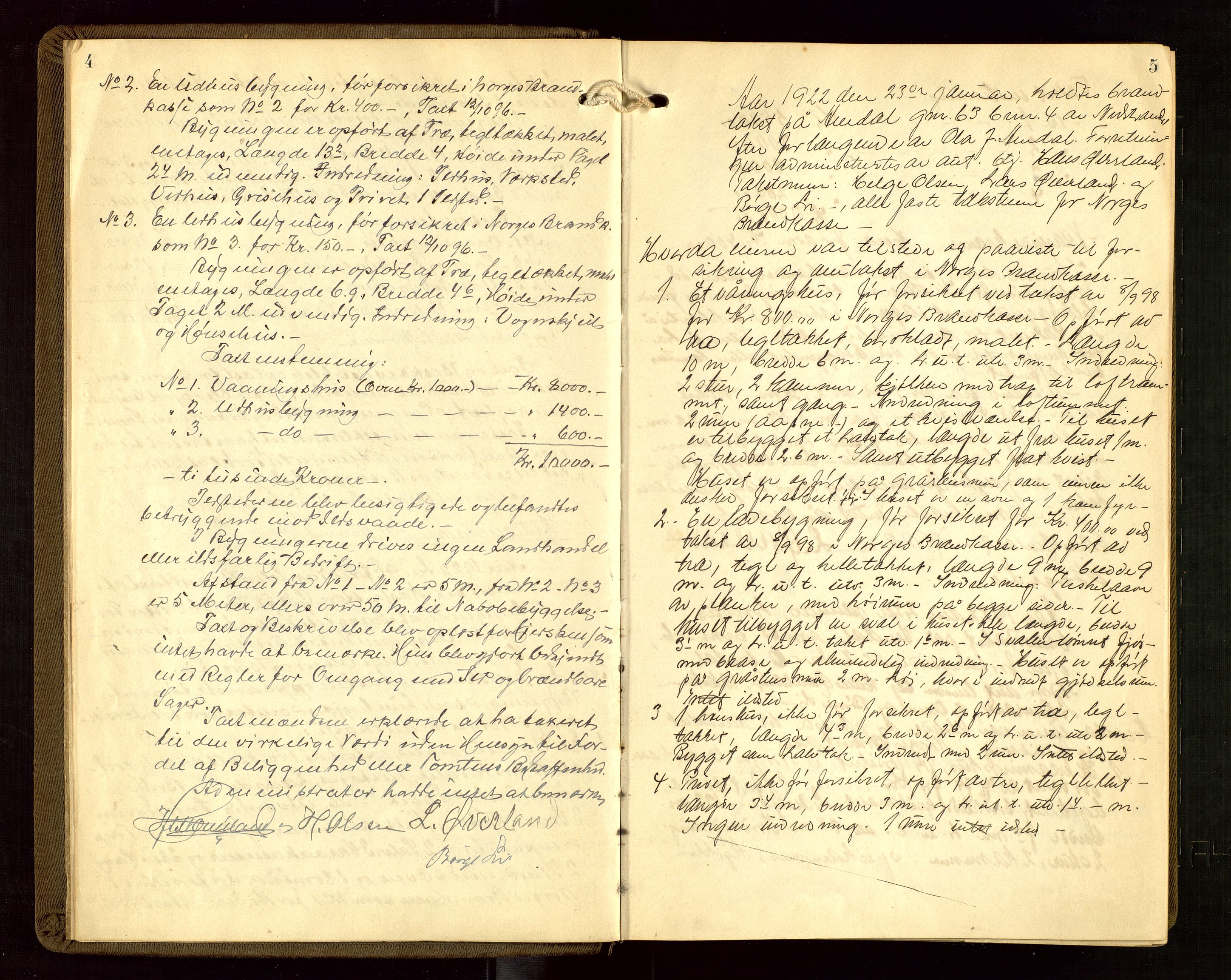 Nedstrand lensmannskontor, AV/SAST-A-100236/Goa/L0002: "Brandtakstprotokoll for lensmannen i Nedstrand", 1922-1955, p. 4-5