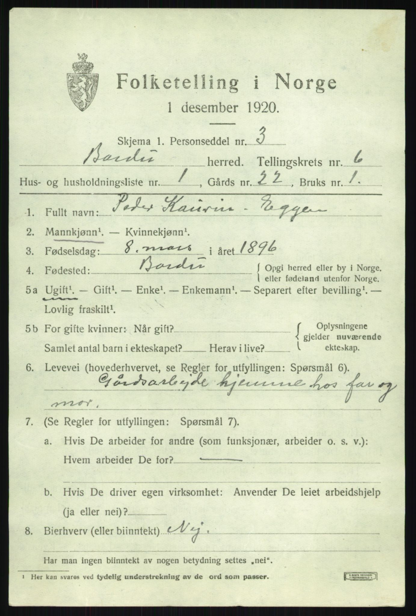 SATØ, 1920 census for Bardu, 1920, p. 2474