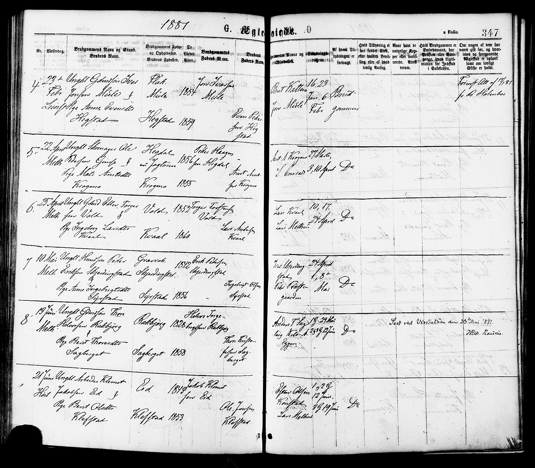 Ministerialprotokoller, klokkerbøker og fødselsregistre - Sør-Trøndelag, SAT/A-1456/691/L1079: Parish register (official) no. 691A11, 1873-1886, p. 347