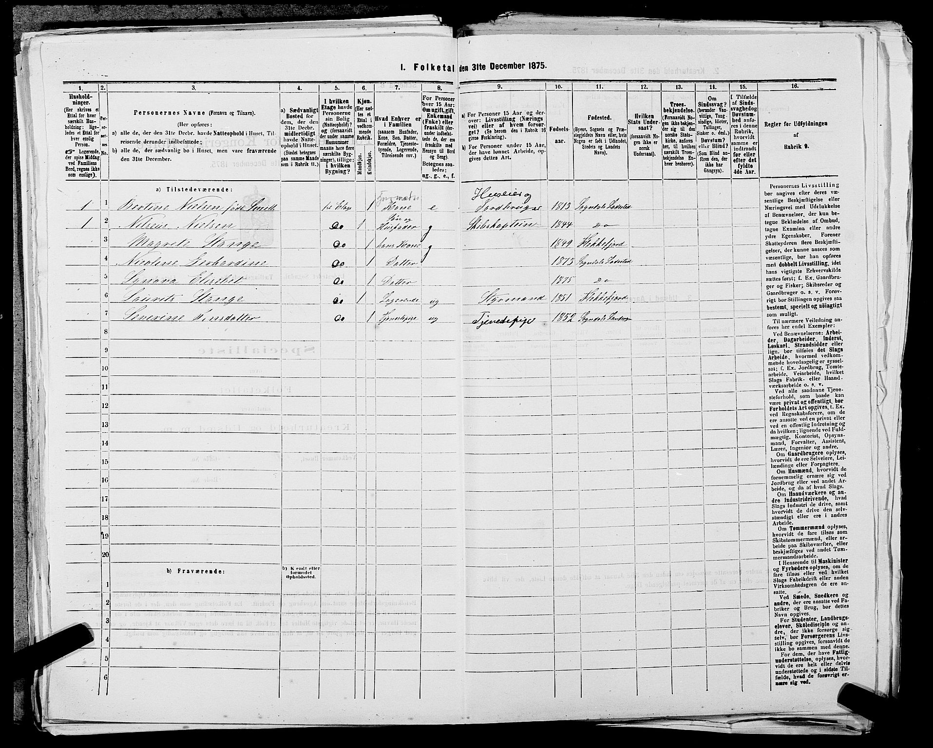 SAST, 1875 census for 1107B Sokndal/Sokndal, 1875, p. 122