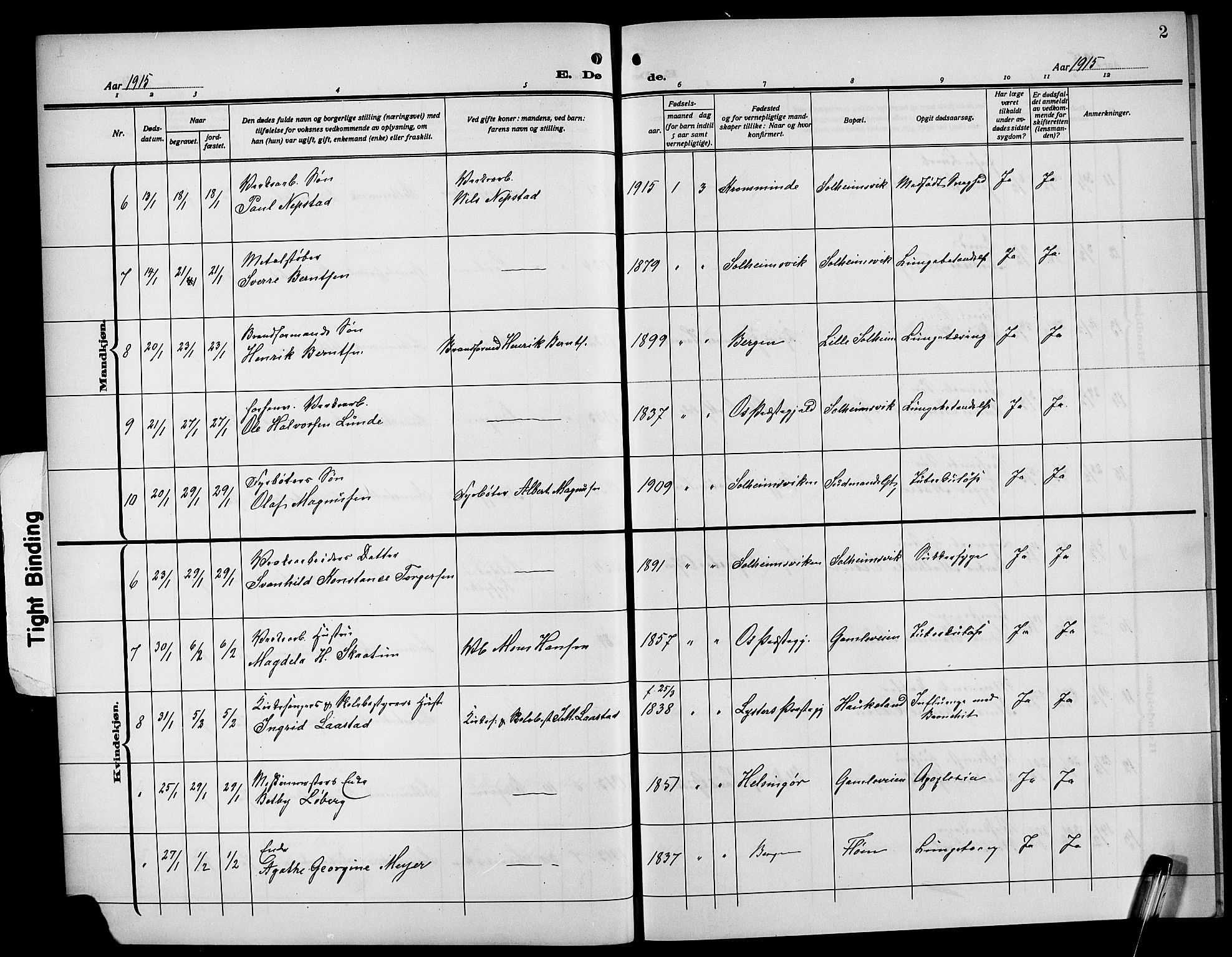 Årstad Sokneprestembete, AV/SAB-A-79301/H/Hab/L0024: Parish register (copy) no. D 1, 1915-1922, p. 2