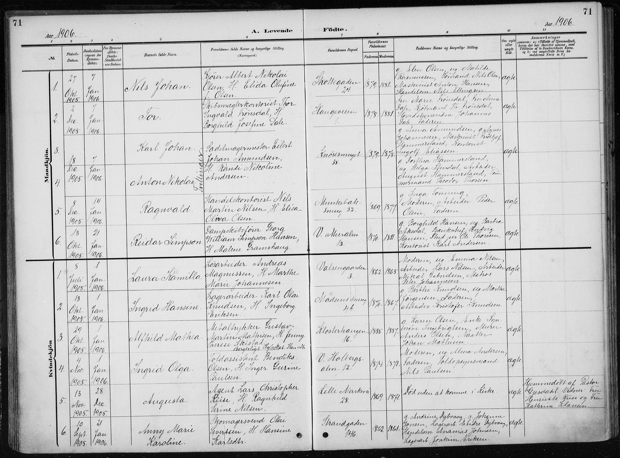 Nykirken Sokneprestembete, AV/SAB-A-77101/H/Haa/L0019: Parish register (official) no. B 7, 1904-1916, p. 71