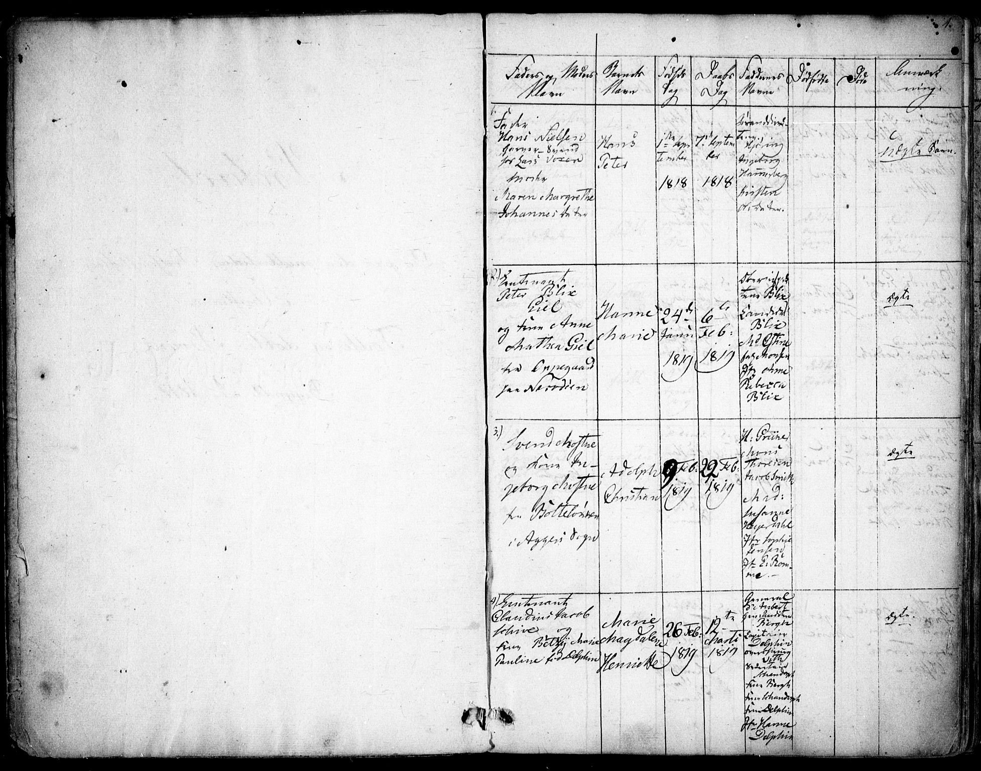 Rikshospitalet prestekontor Kirkebøker, SAO/A-10309b/F/L0001: Parish register (official) no. 1, 1818-1832, p. 1