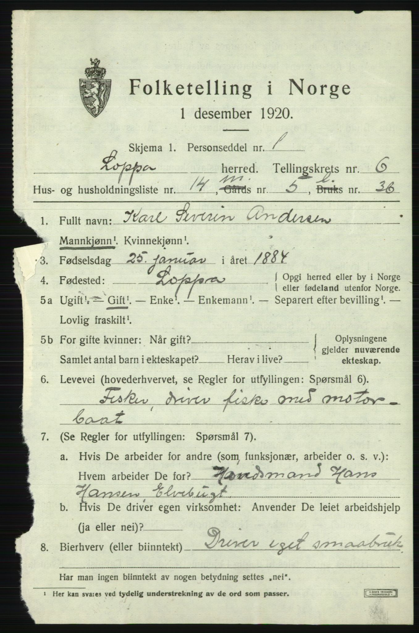 SATØ, 1920 census for Loppa, 1920, p. 2696