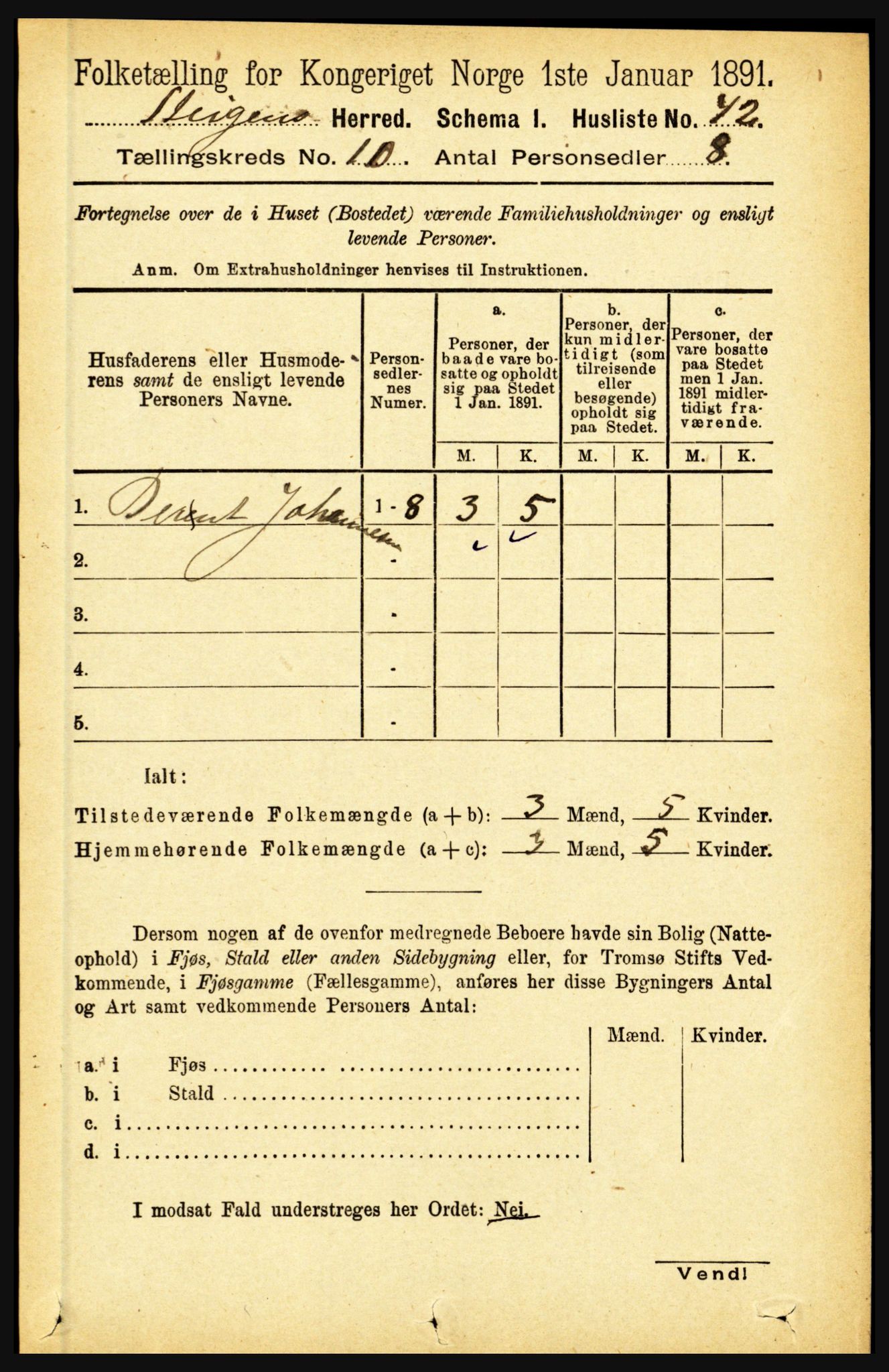 RA, 1891 census for 1848 Steigen, 1891, p. 3439