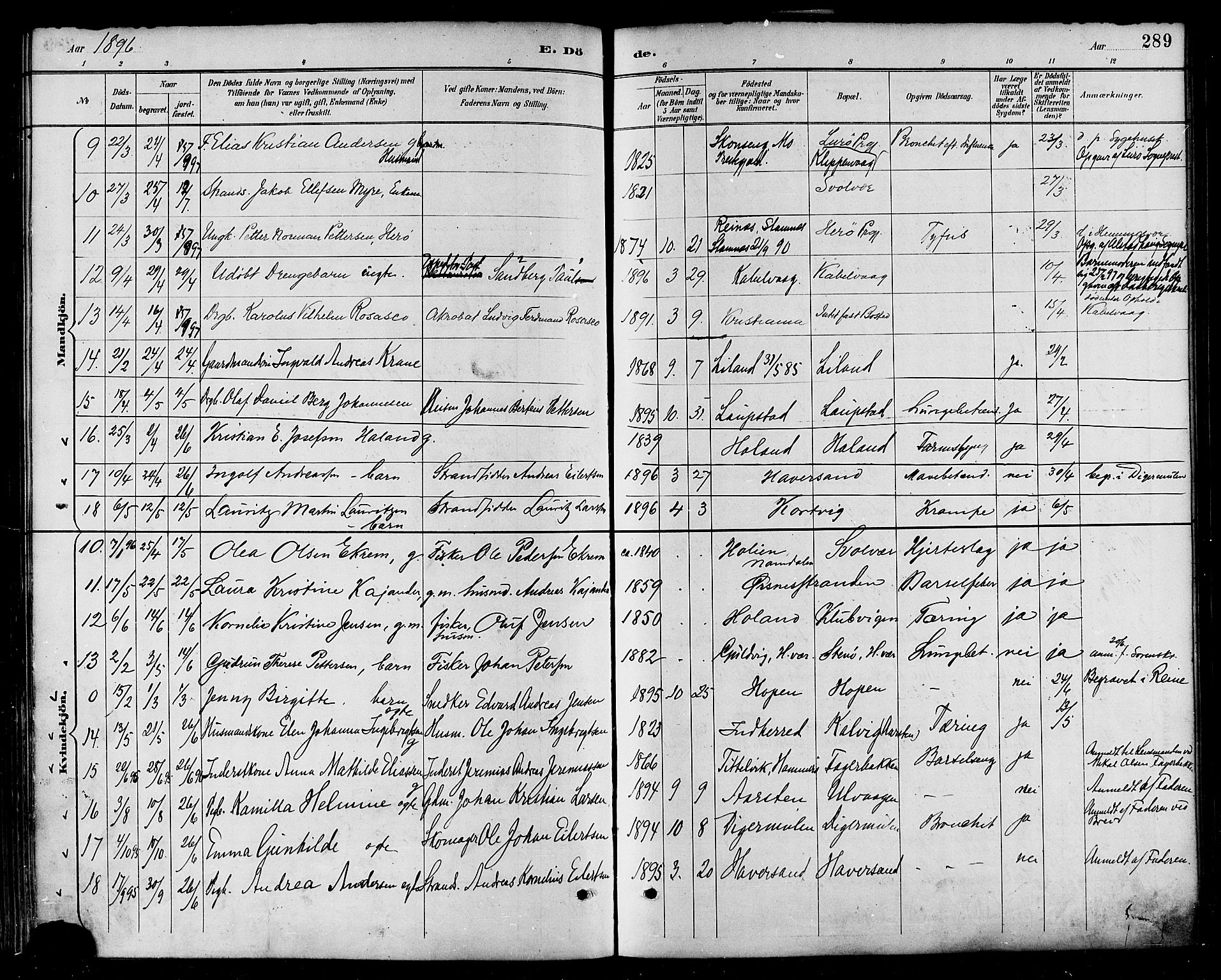 Ministerialprotokoller, klokkerbøker og fødselsregistre - Nordland, AV/SAT-A-1459/874/L1060: Parish register (official) no. 874A04, 1890-1899, p. 289