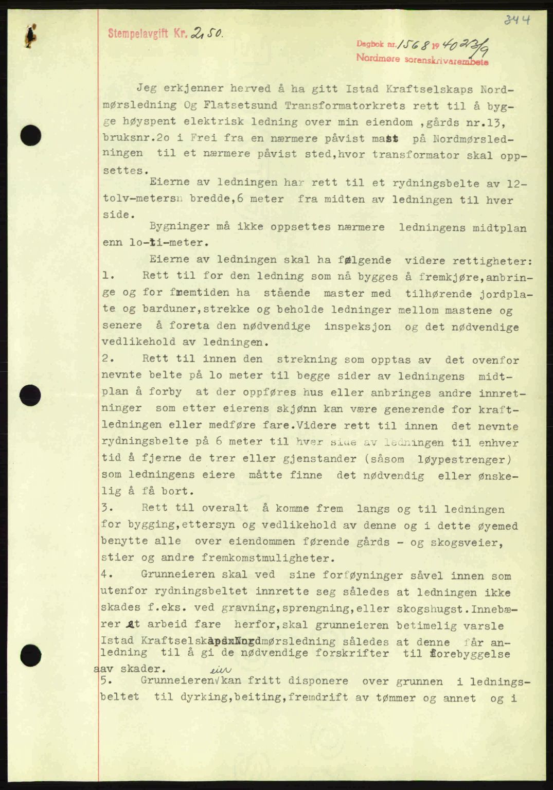 Nordmøre sorenskriveri, AV/SAT-A-4132/1/2/2Ca: Mortgage book no. B87, 1940-1941, Diary no: : 1568/1940