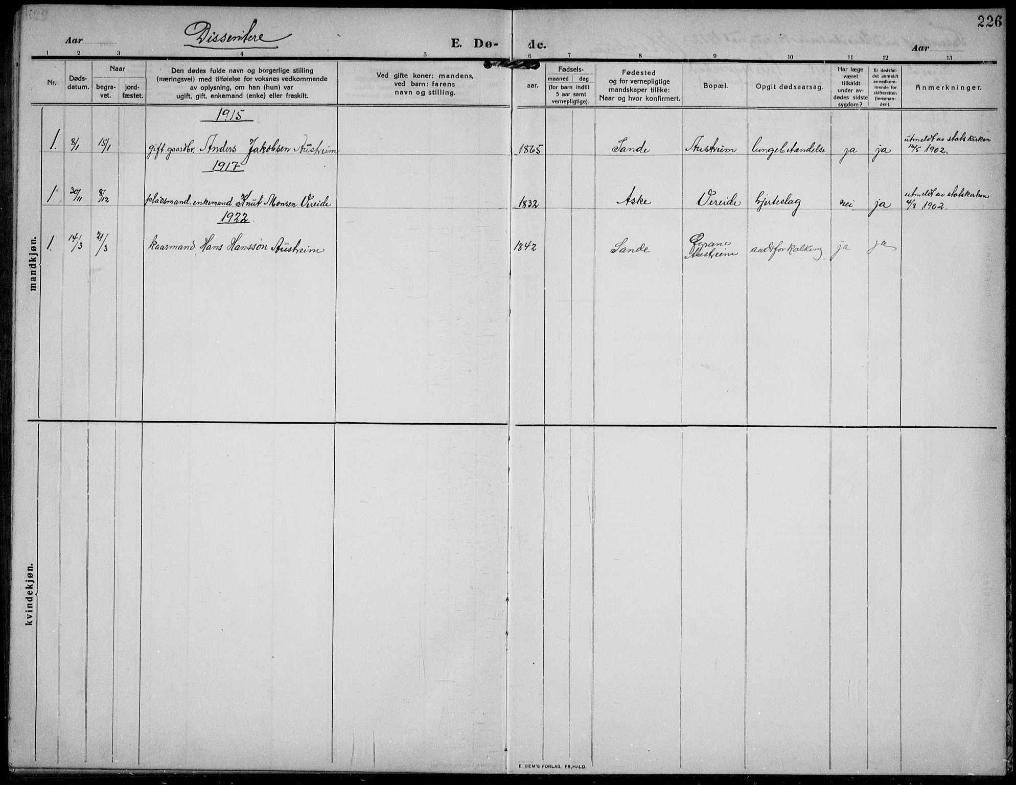 Gloppen sokneprestembete, SAB/A-80101/H/Hab/Habb/L0003: Parish register (copy) no. B 3, 1910-1933, p. 226