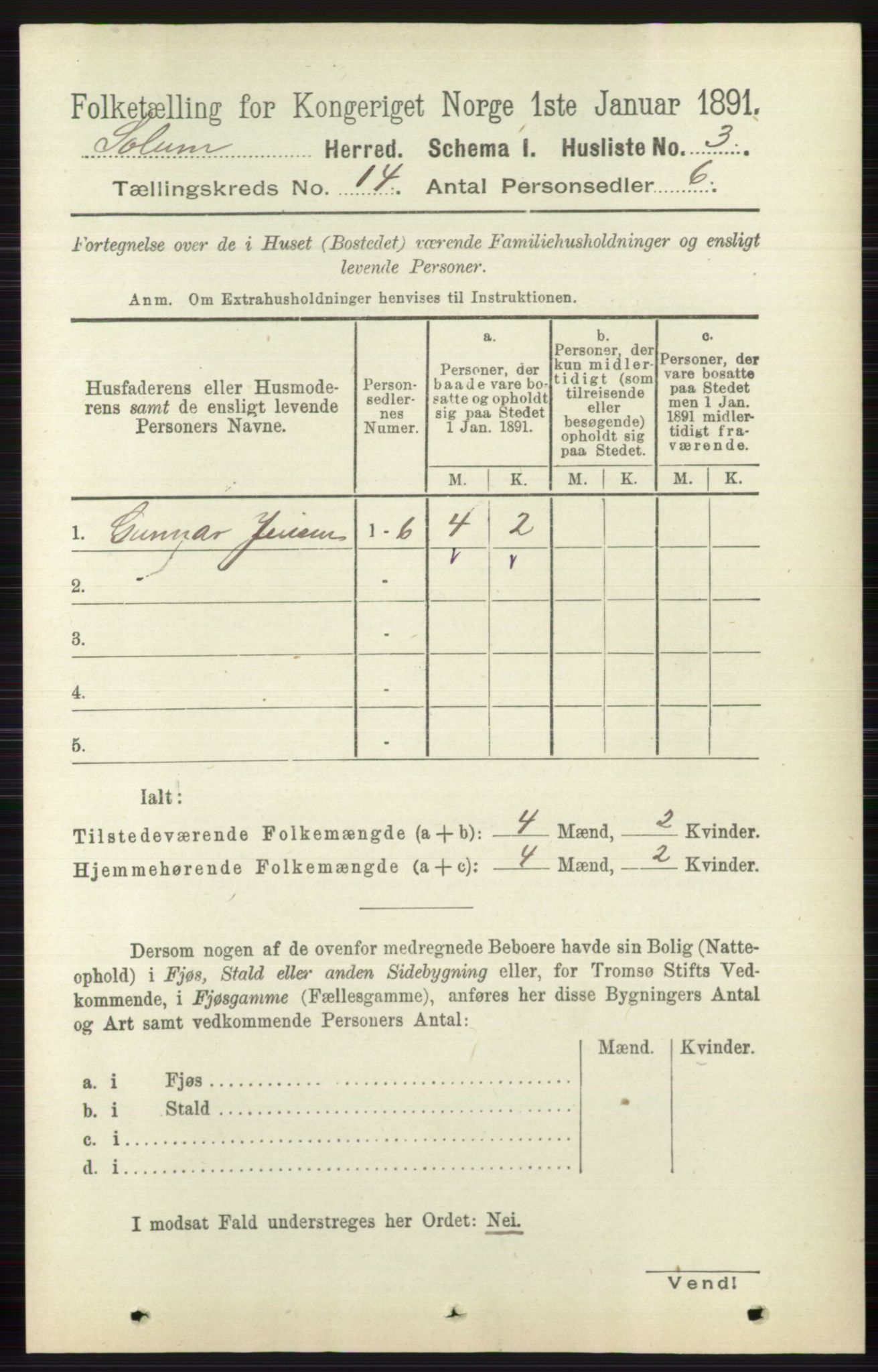 RA, 1891 census for 0818 Solum, 1891, p. 6298