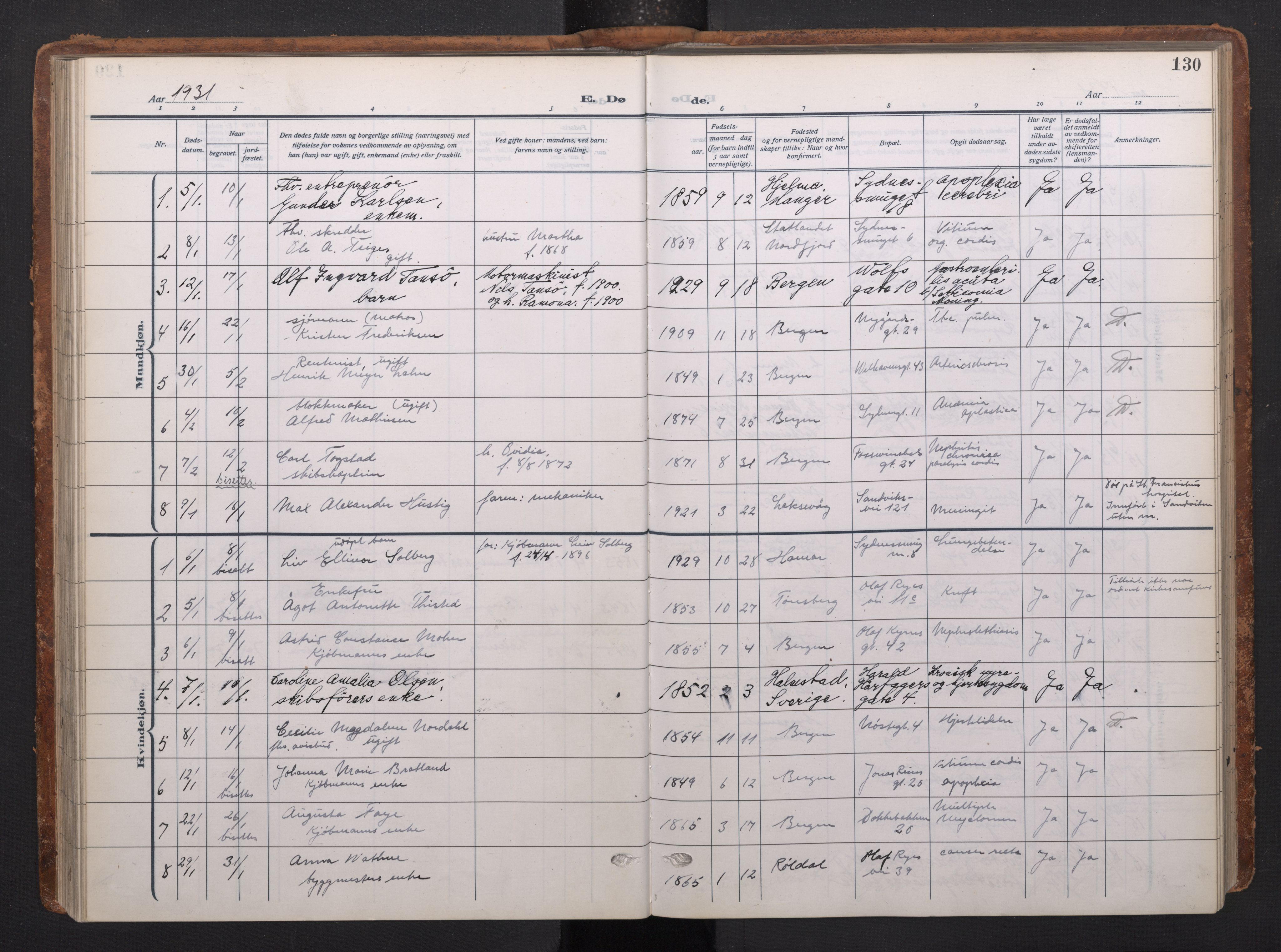 Johanneskirken sokneprestembete, AV/SAB-A-76001/H/Haa/L0020: Parish register (official) no. E 2, 1916-1951, p. 130