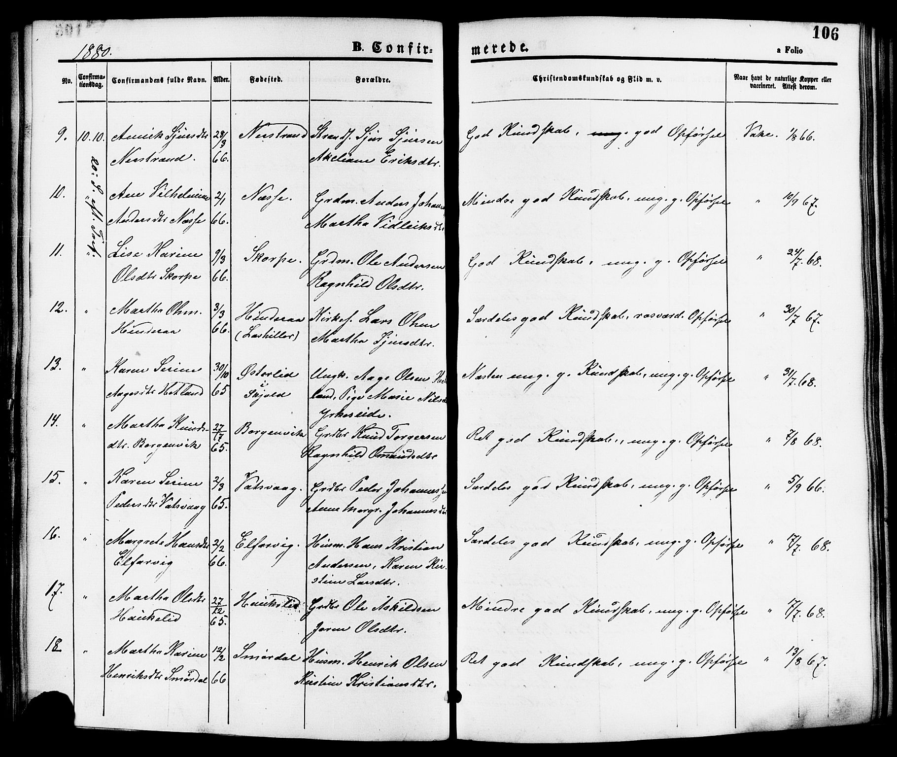 Nedstrand sokneprestkontor, SAST/A-101841/01/IV: Parish register (official) no. A 11, 1877-1887, p. 106