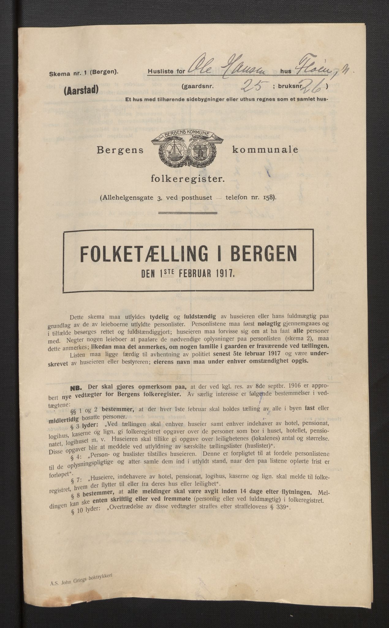 SAB, Municipal Census 1917 for Bergen, 1917, p. 54180