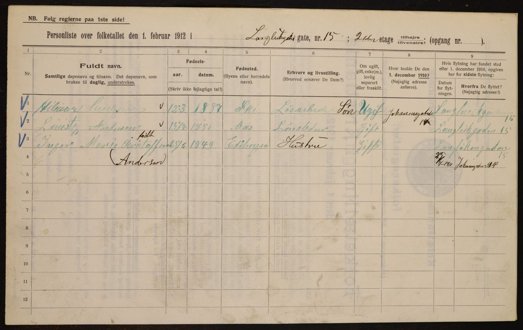 OBA, Municipal Census 1912 for Kristiania, 1912, p. 57402