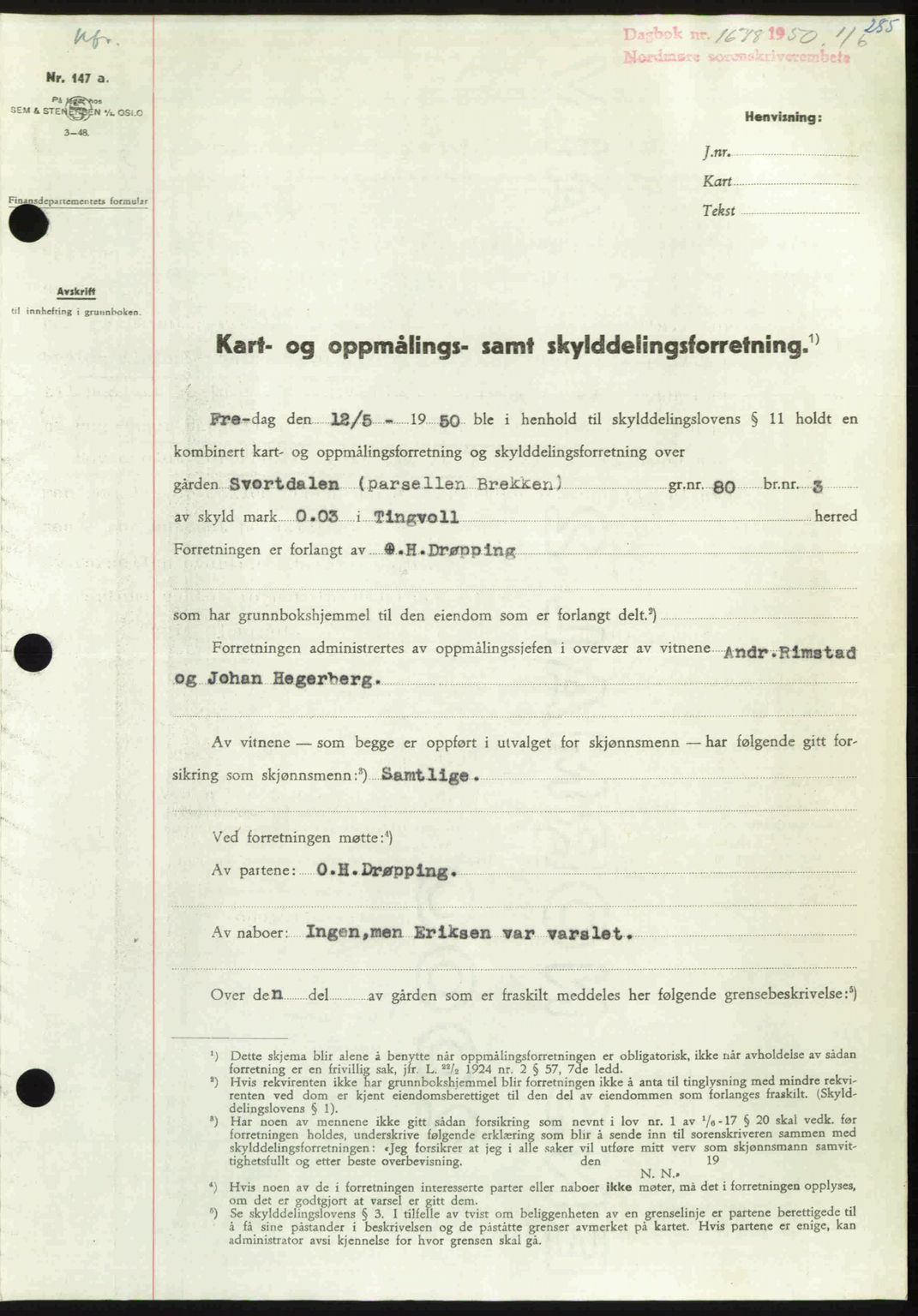 Nordmøre sorenskriveri, AV/SAT-A-4132/1/2/2Ca: Mortgage book no. A115, 1950-1950, Diary no: : 1678/1950